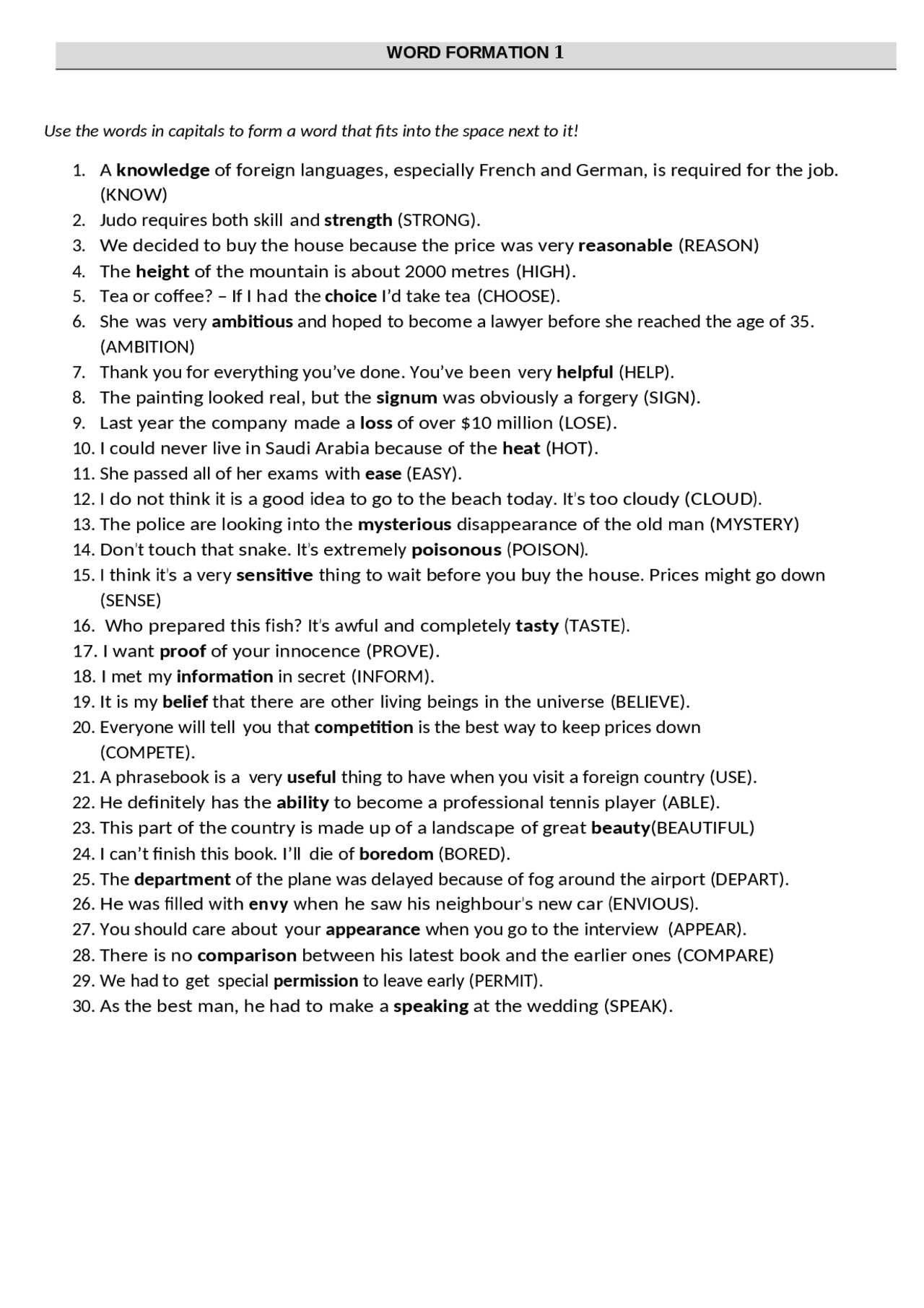 WORD FORMATION resuelto - Docsity