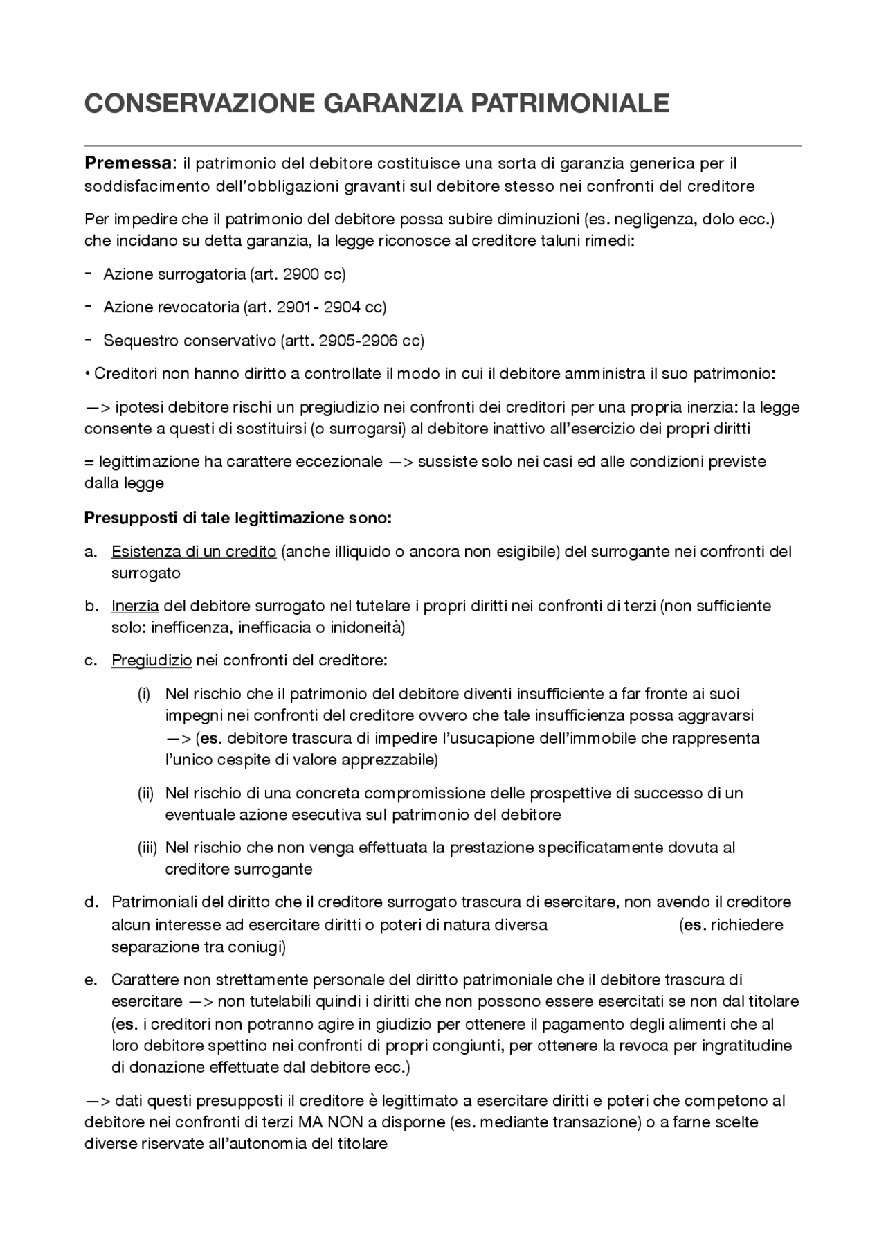 MEZZI DI CONSERVAZIONE DELLA GARANZIA PATRIMONIALE TorrenteSchlessinger Docsity MEZZI DI CONSERVAZIONE DELLA GARANZIA PATRIMONIALE TorrenteSchlessinger Docsity