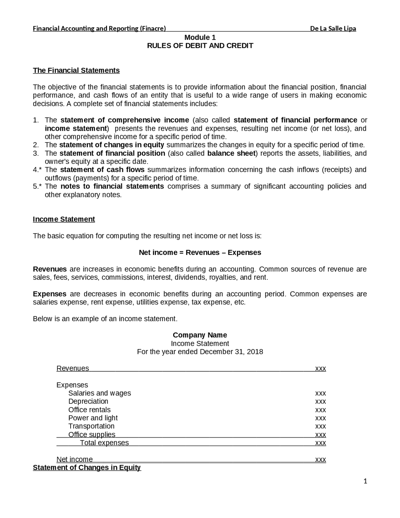 2018 FAR Module 1- Rules of Debit and Credit | Lecture notes Accounting ...