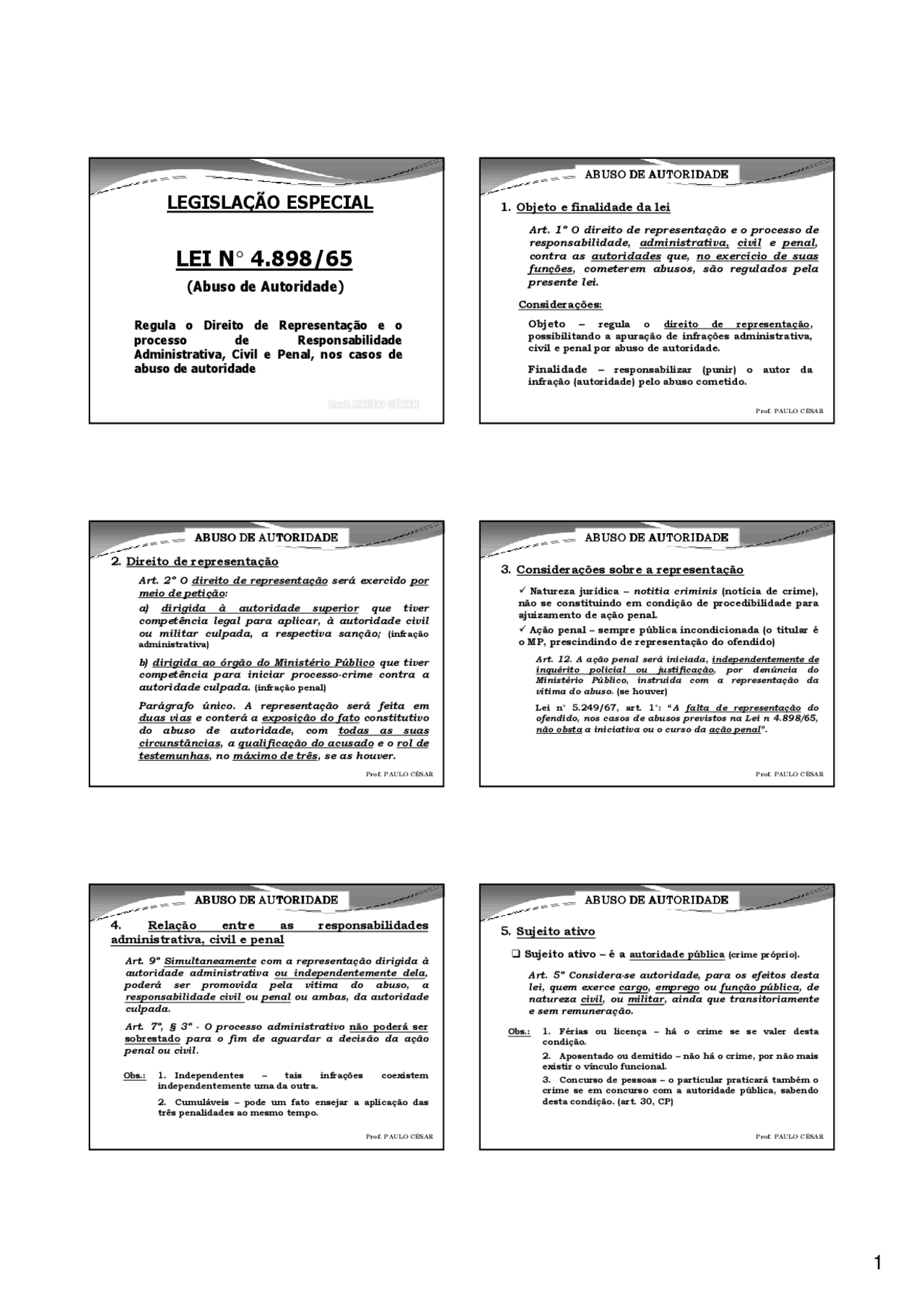 Lei 4898 65 Abuso De Autoridade Resumo Docsity