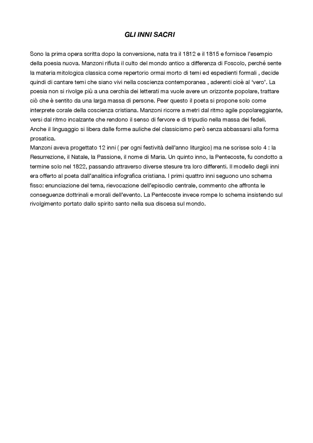 Gli inni sacri di Manzoni Docsity Gli inni sacri di Manzoni Docsity