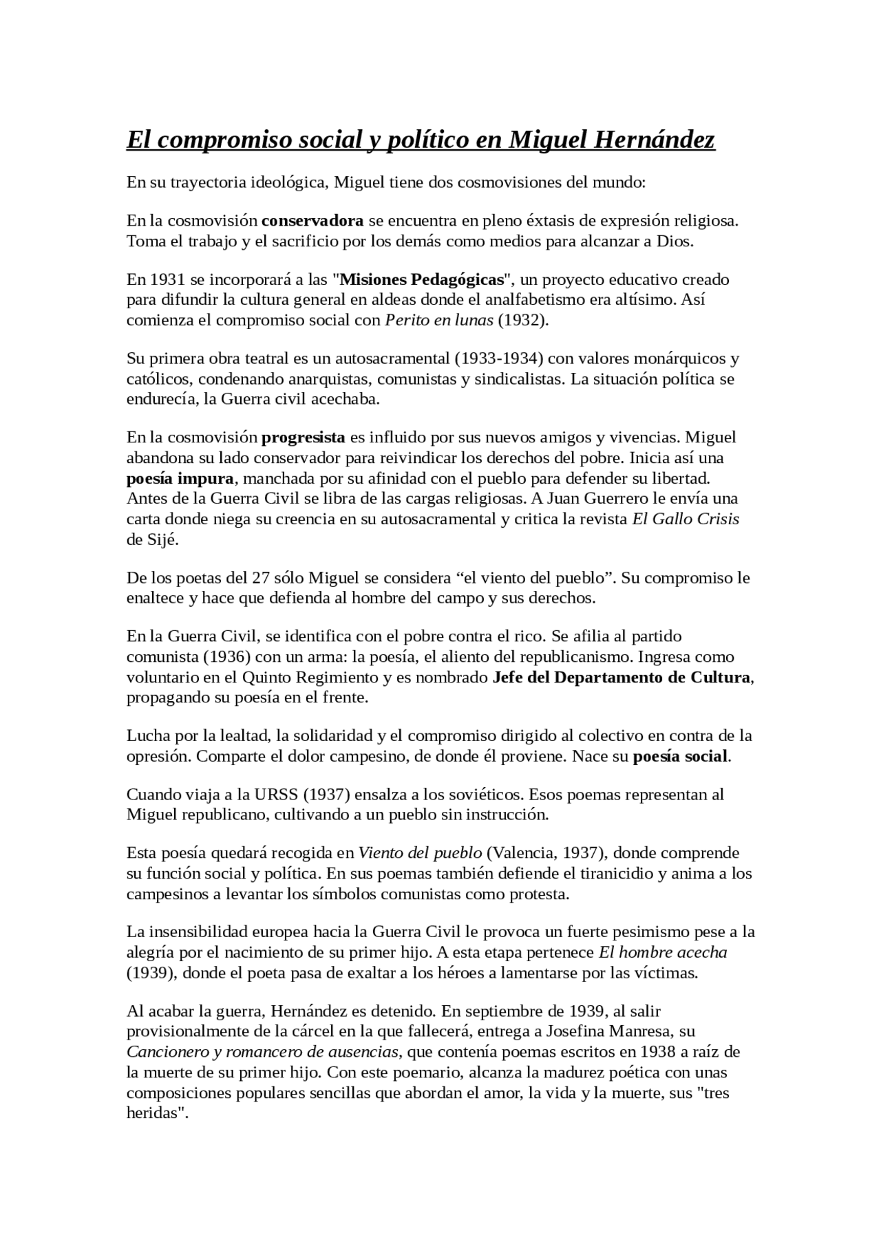 El Compromiso social y político en