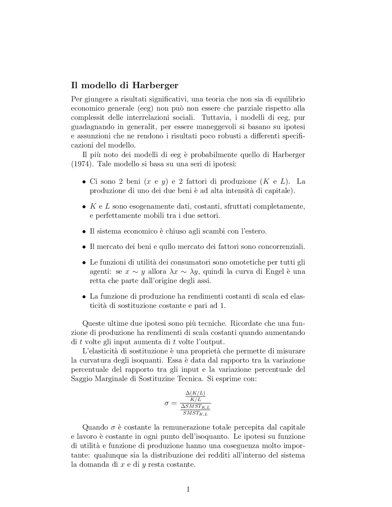 Harberger Modello economia pubblica | Appunti di Economia | Docsity