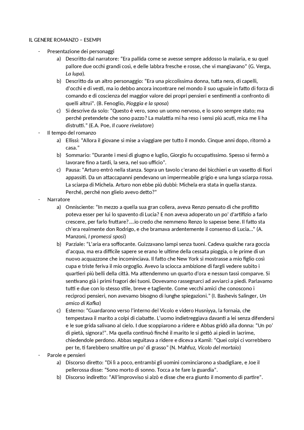 IL GENERE ROMANZO ESEMPI Docsity