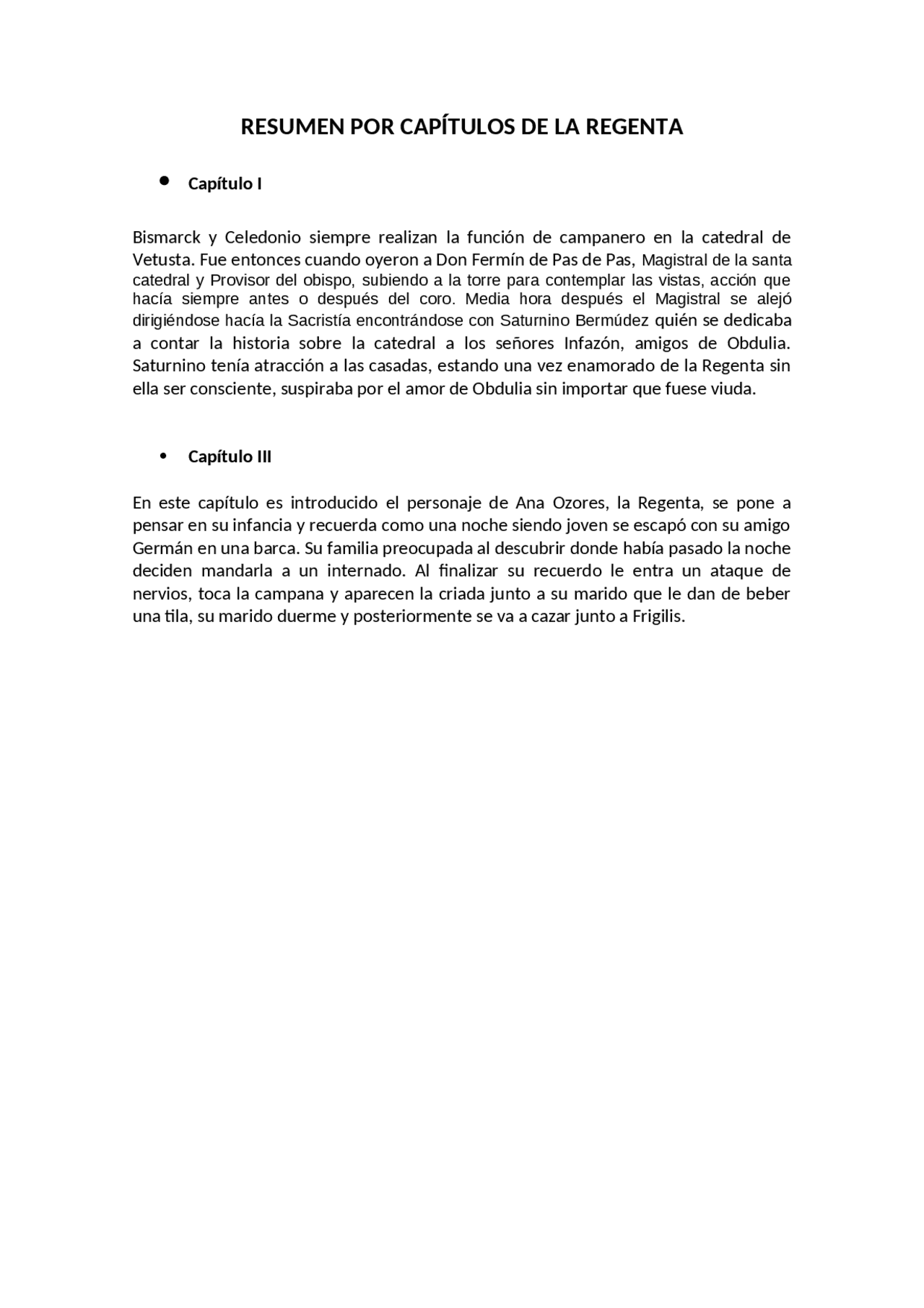 Resumen Por Capitulos De La Regenta Docx Docsity