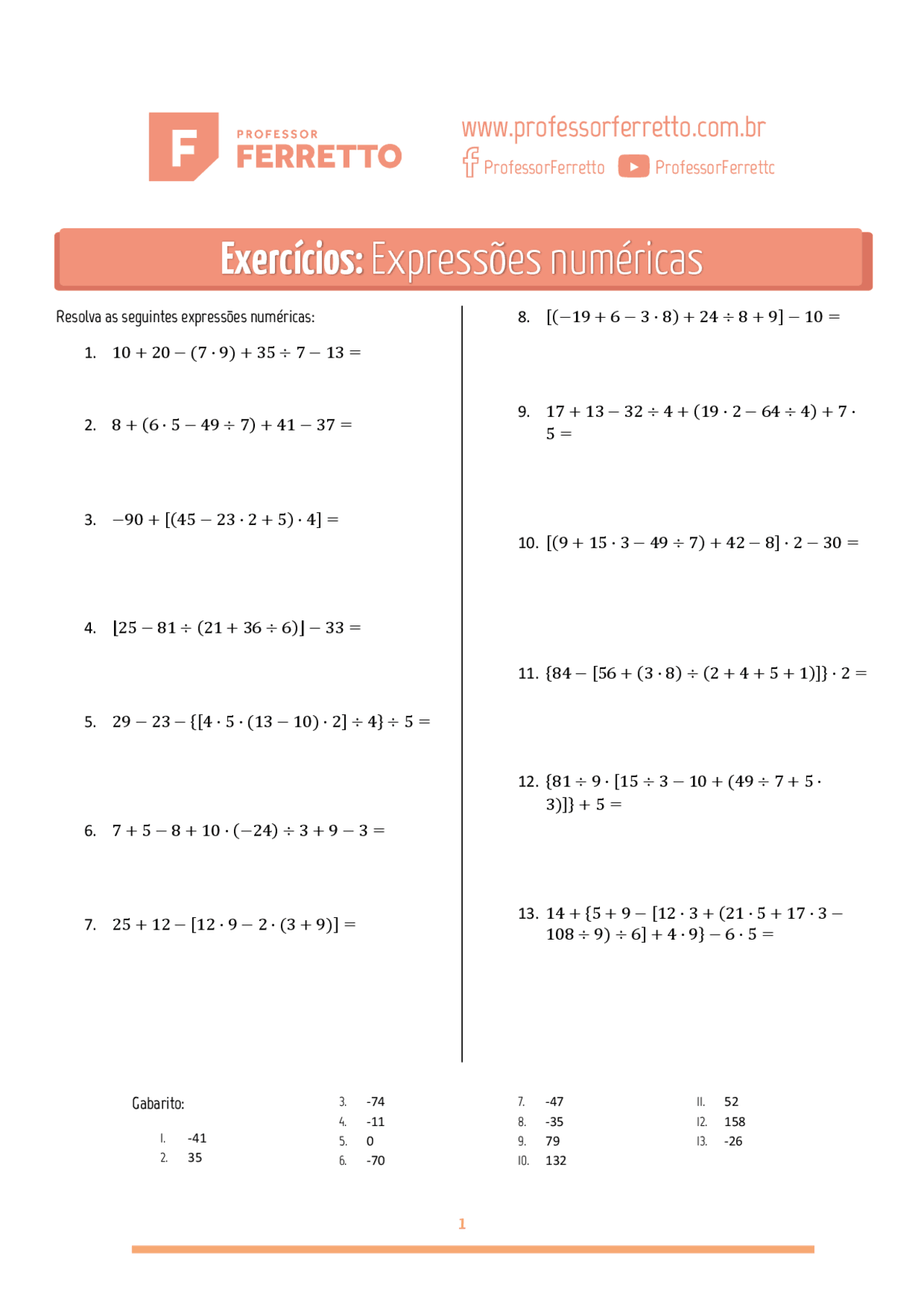 Expressões Numéricas 5 Ano Com Gabarito - ZULEDU