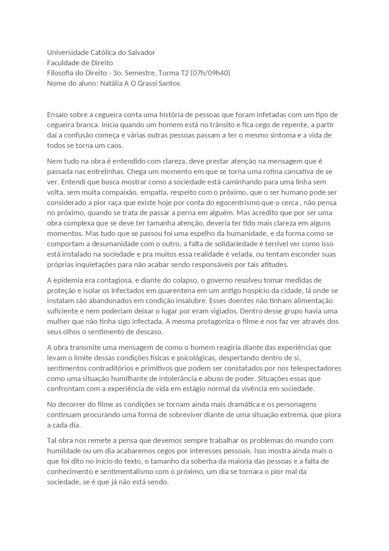 Resenha Sobre O Filme Ensaio Sobre A Cegueira Docsity