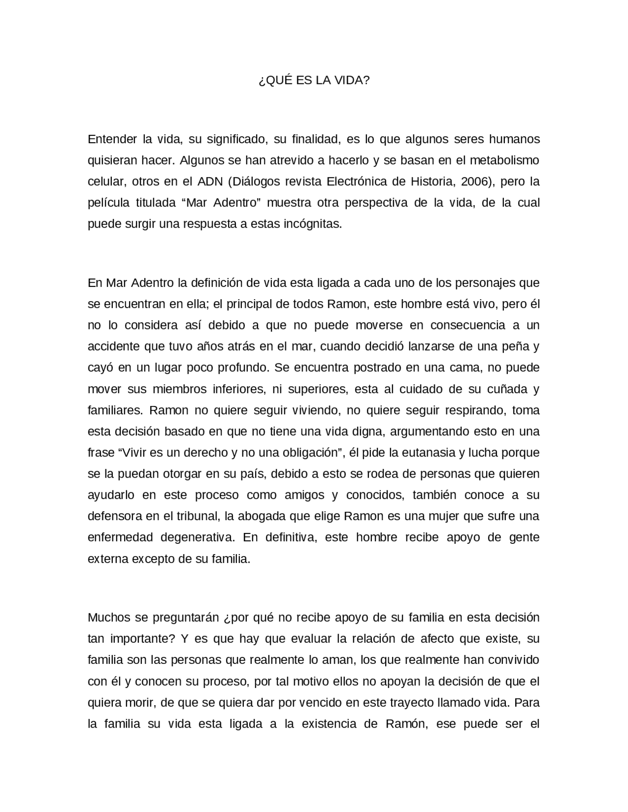 Ensayo Mar Adentro Pelicula Completa Espanol Docsity