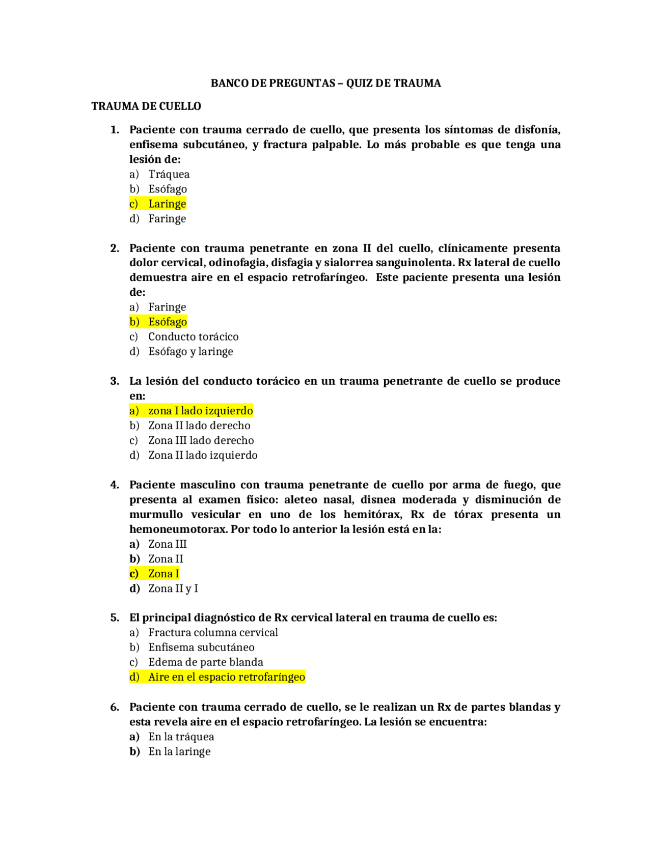 Quiz Del Modulo De Trauma Docsity