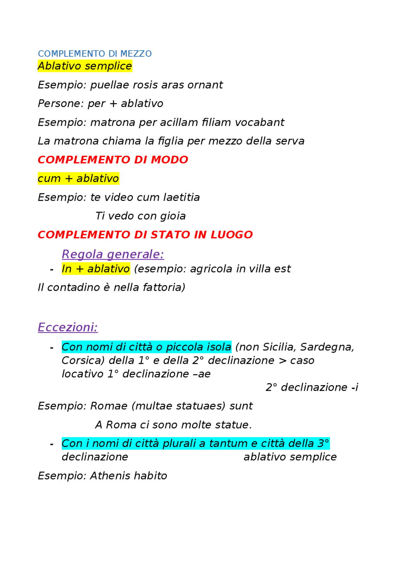 Tutti i complementi in latino Appunti di Latino Docsity Tutti i complementi in latino Appunti di Latino Docsity