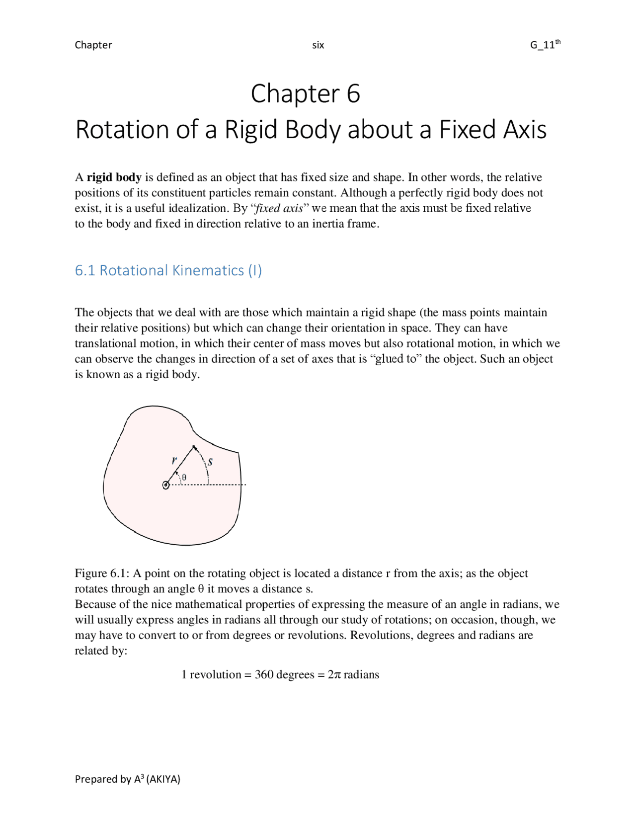Rotation of a rigid body about a fixed axis with some related problems ...