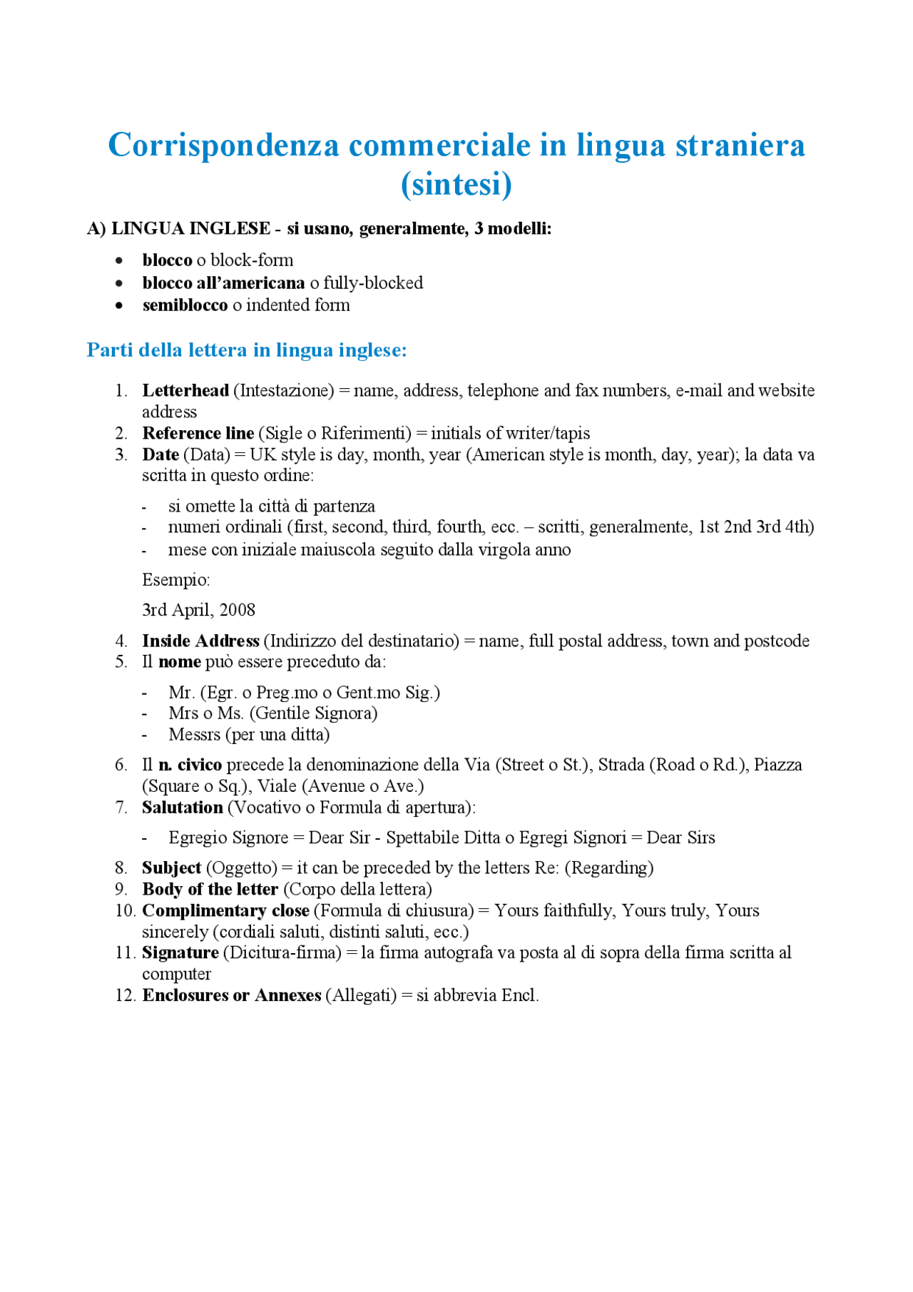 Corrispondenza commerciale in lingua inglese | Monografías ...