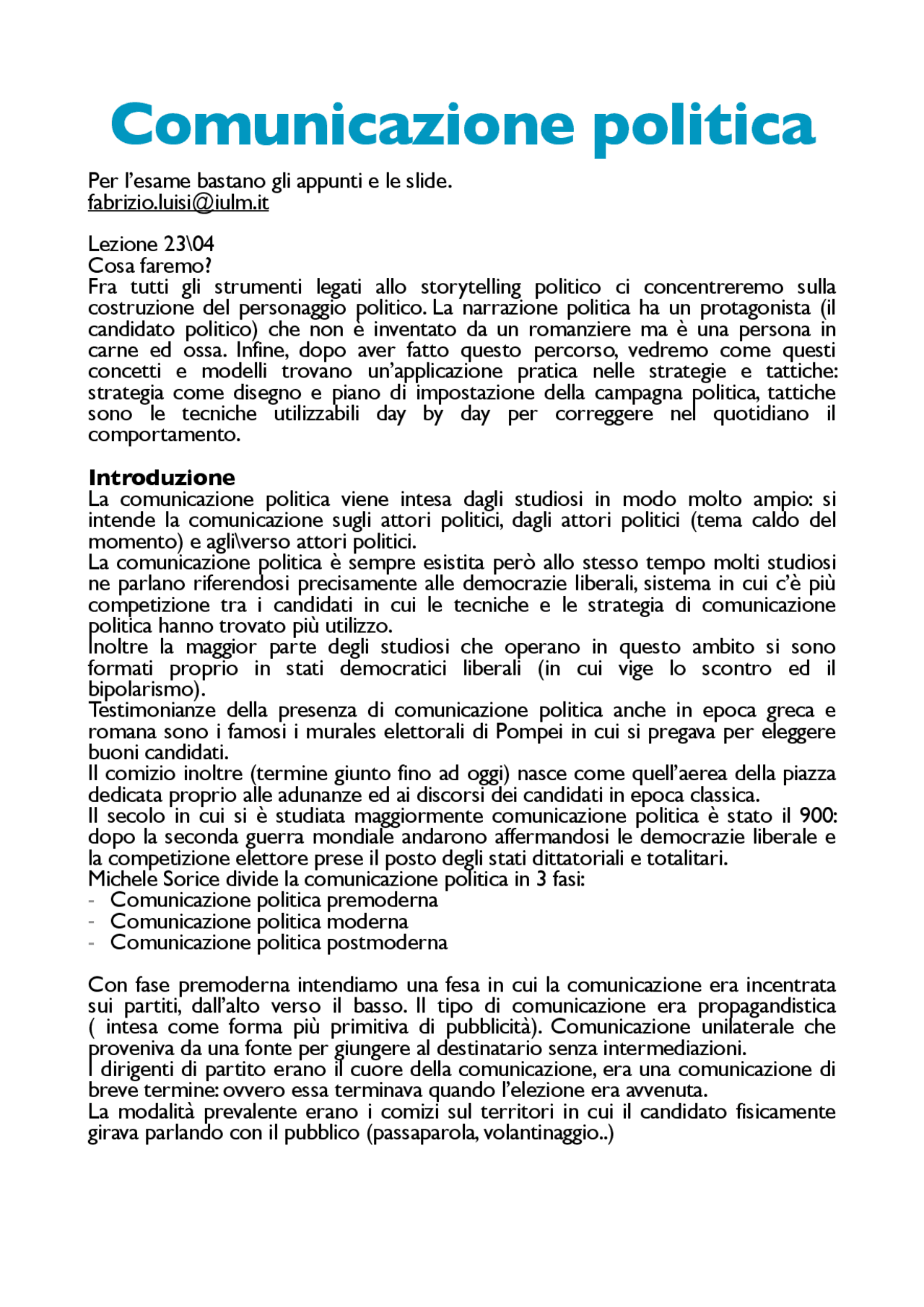 Comunicazione politica Docsity