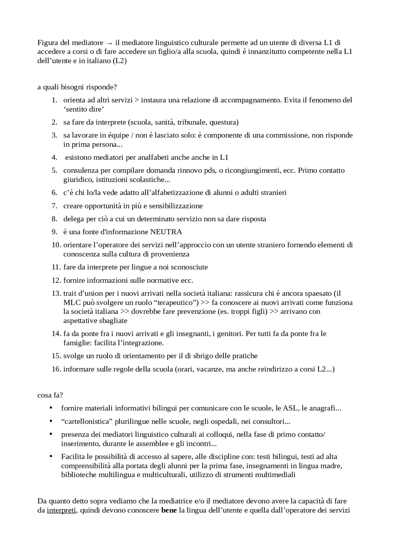Mediazione linguistica culturale | Appunti di Lingue | Docsity