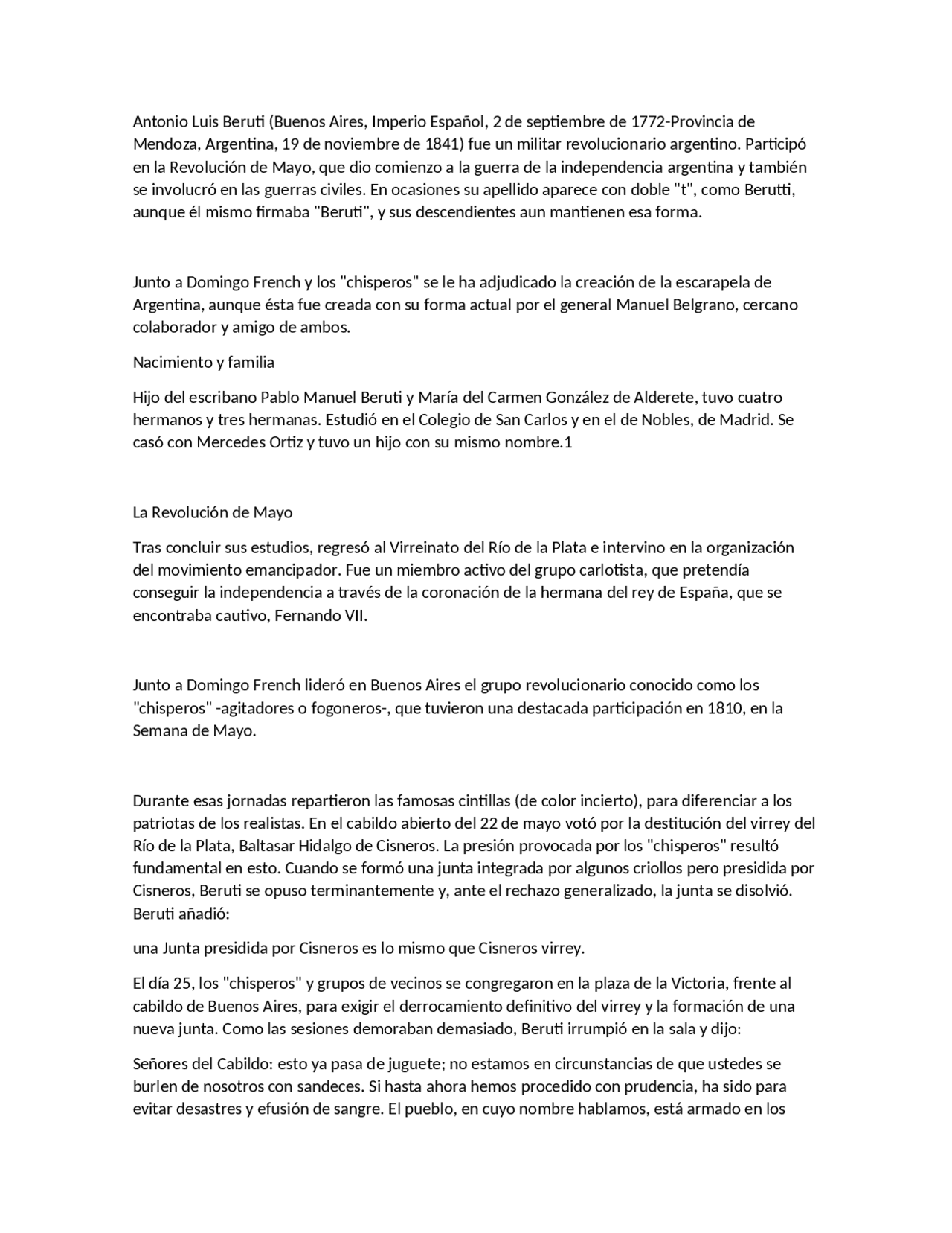 Biografia de Antonio Beruti Docsity