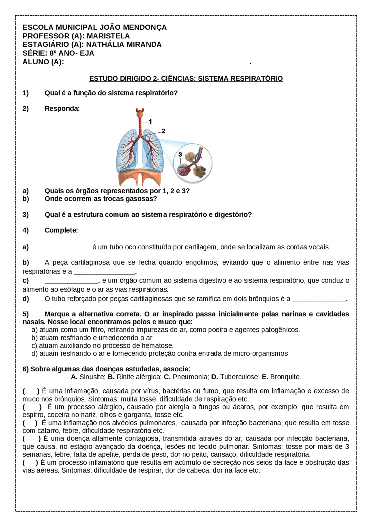 Sistema Respiratório - Exercícios Resolvidos - FDPLEARN