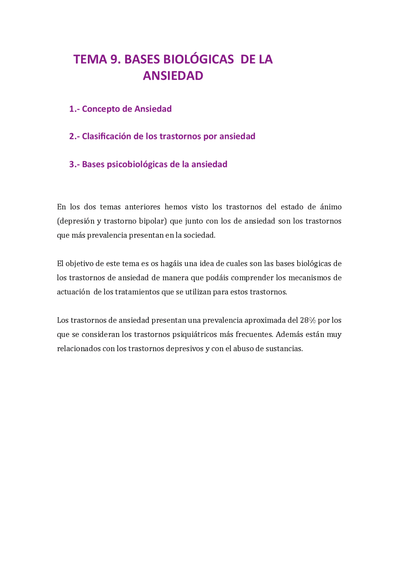 T.9.1- Bases biológicas de la Ansiedad - Docsity