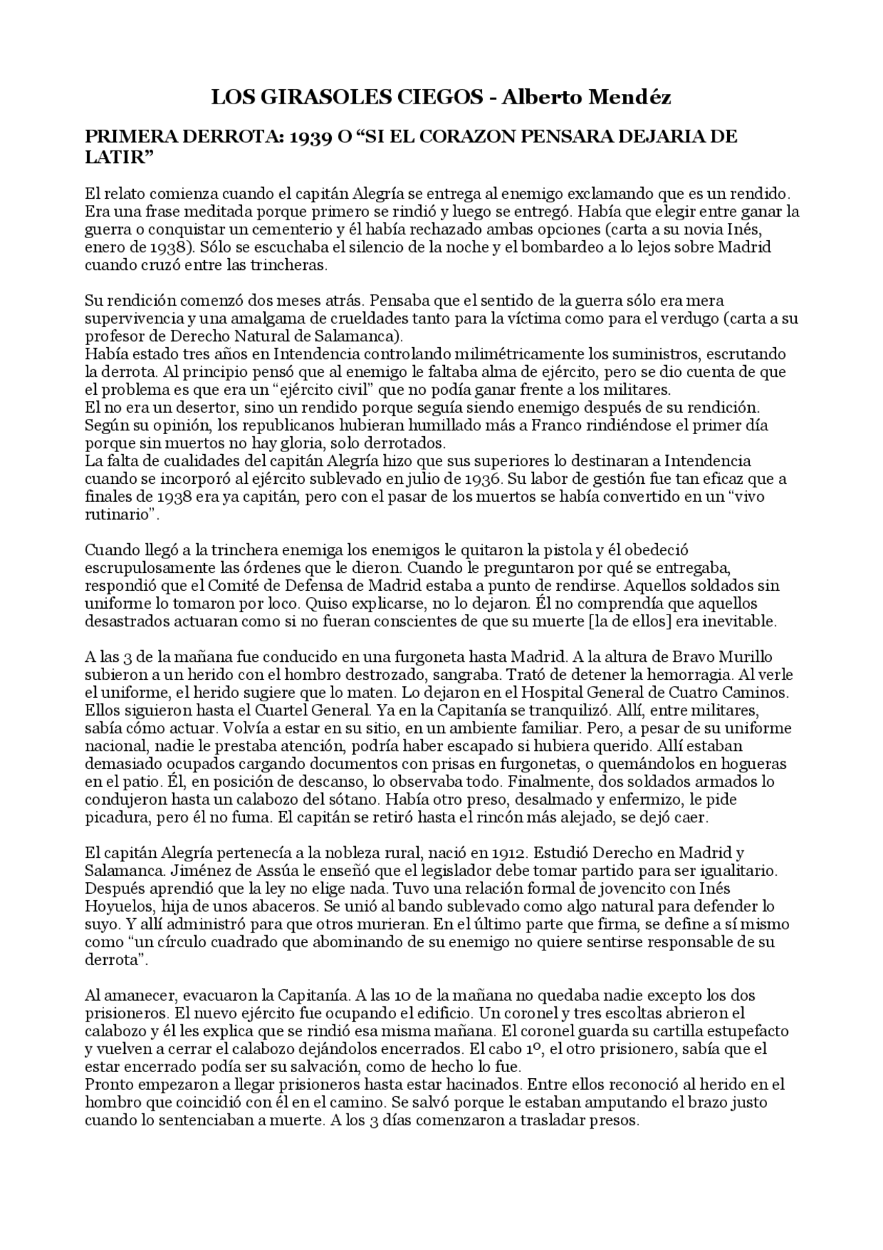 Riassunto Di Los Girasoles Ciegos Di Alberto Mendez Docsity