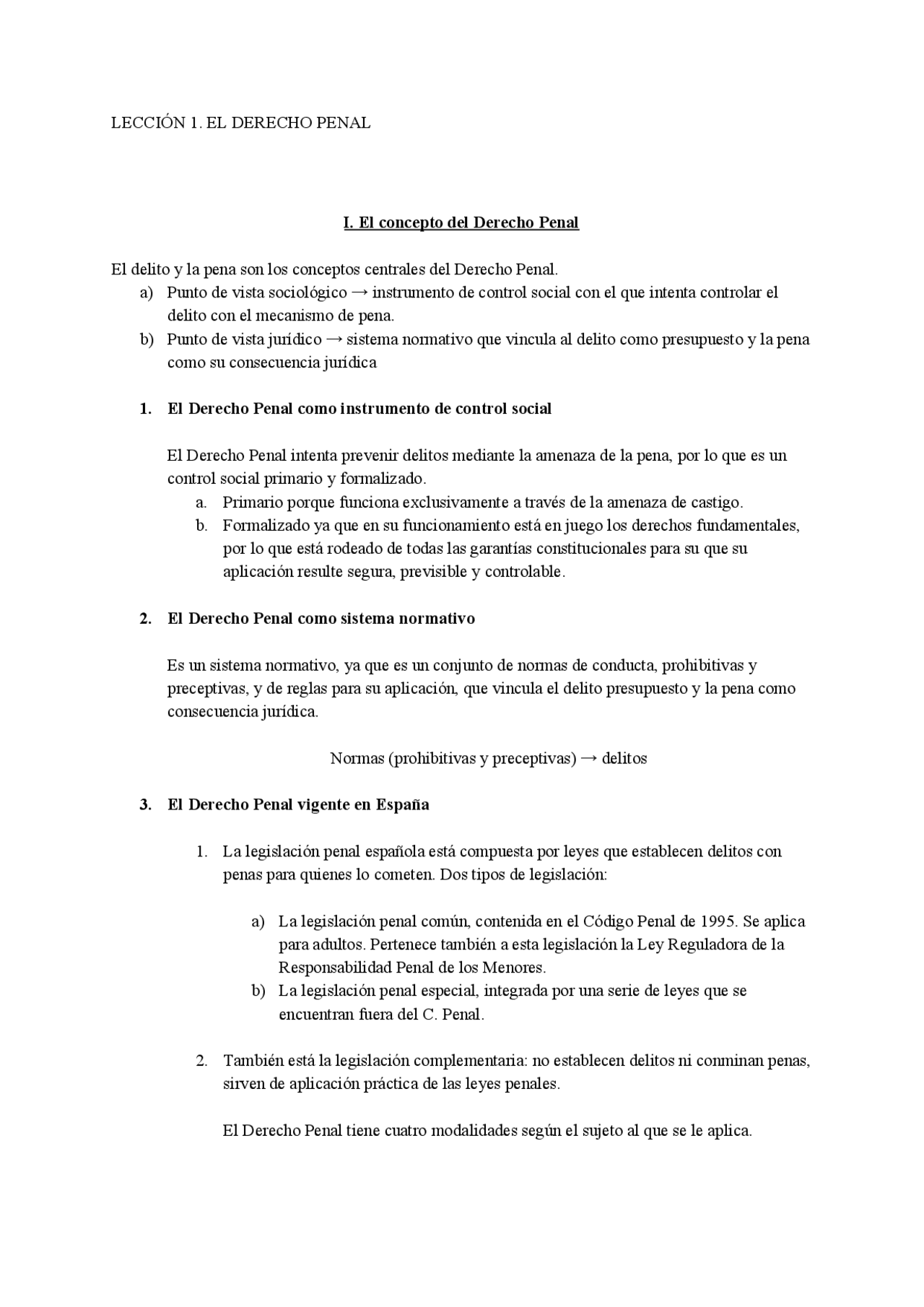 Lección 1 y 2 de Derecho Penal I - Docsity