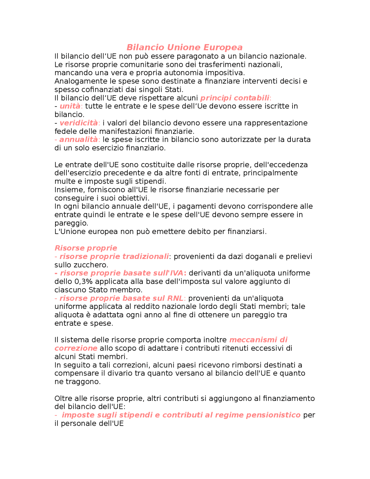 Bilancio dell'Unione Europea Docsity