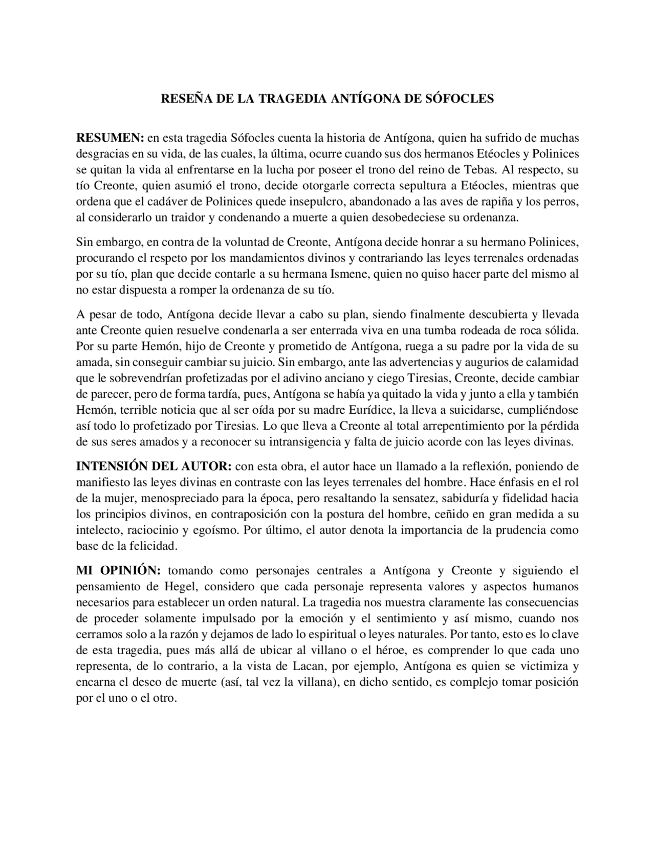 Resena Antigona Y El Iusnaturalismo Docsity