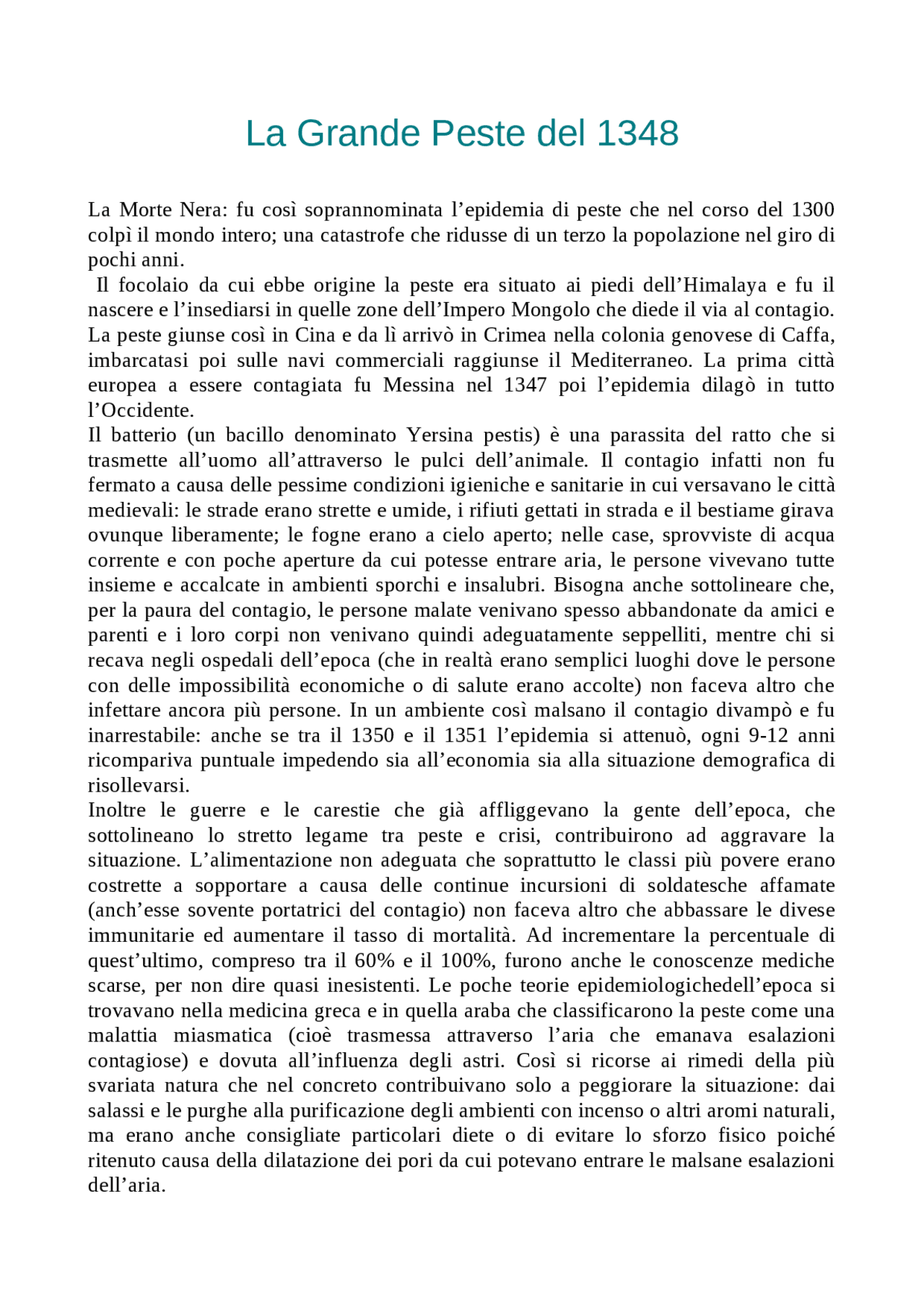 La Grande peste del 1348 Docsity