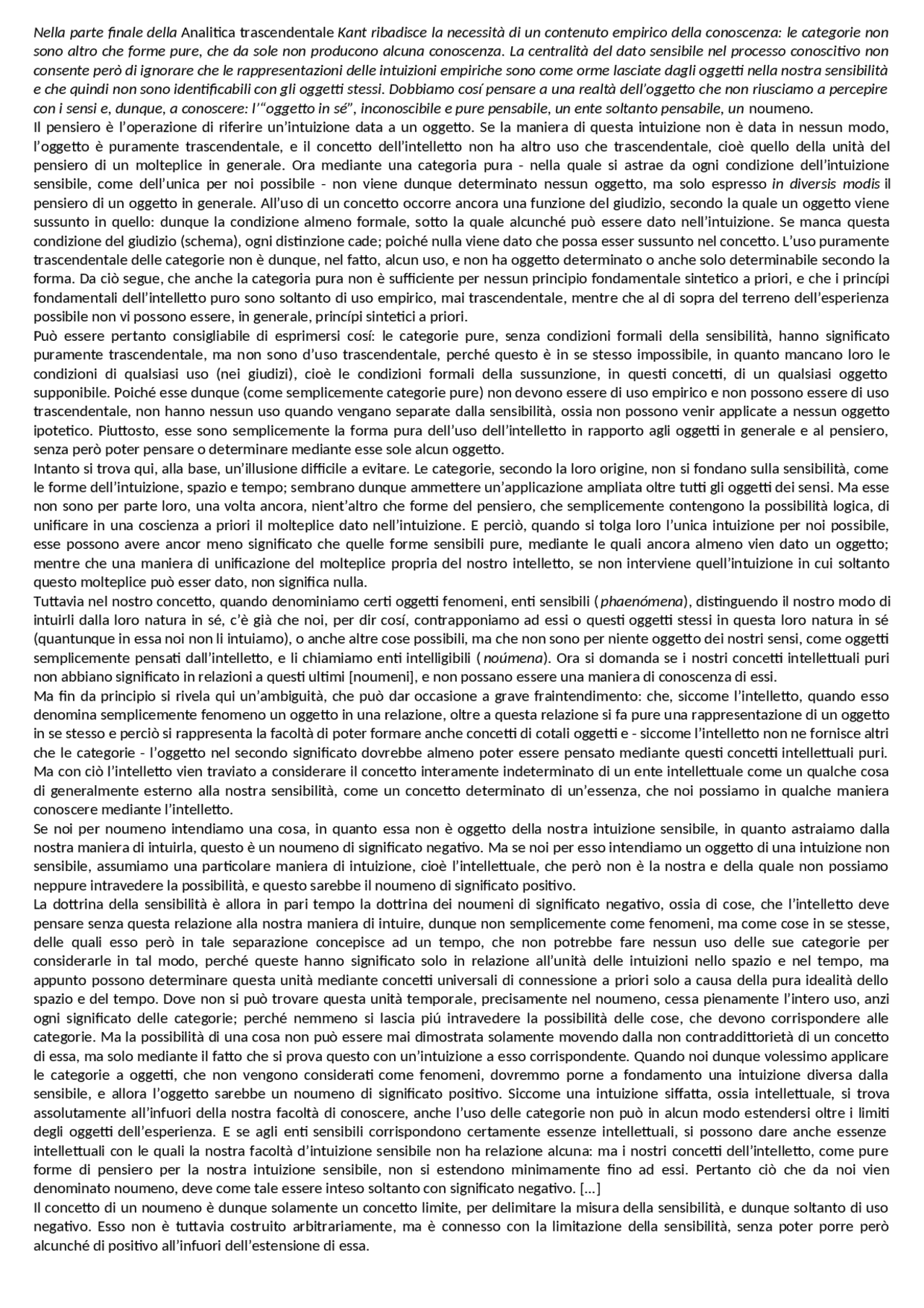 Fenomeno e noumeno Kant Docsity