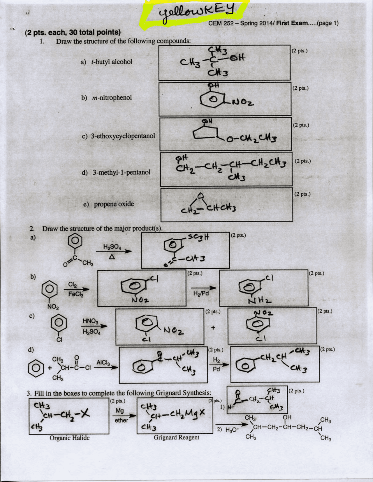 Organic Chemistry II First Exam with Solved Problems | 2014 | CEM 252 ...
