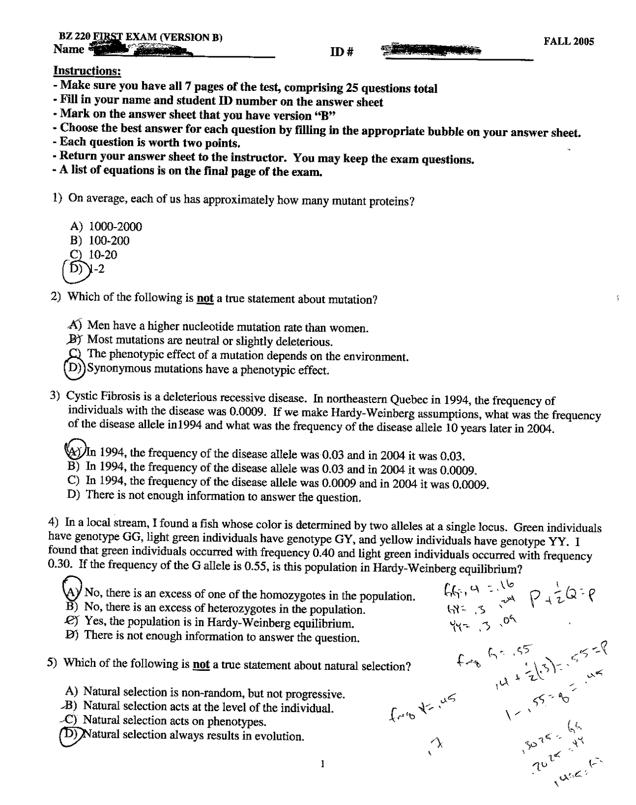 Introduction to Evolution Multi-Choice First Exam with Answers | B | BZ ...