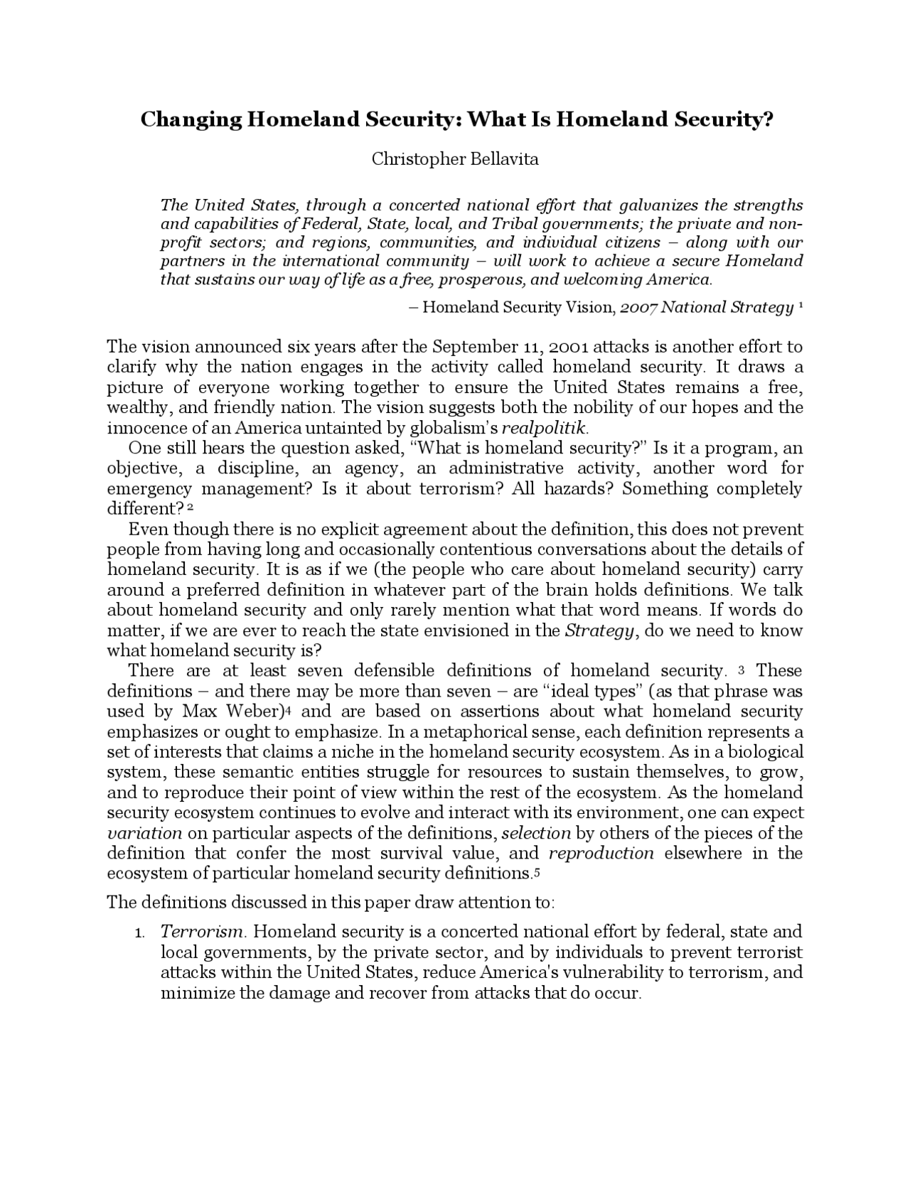 Changing Homeland Security What Is Homeland Security? PLCY 101 Docsity