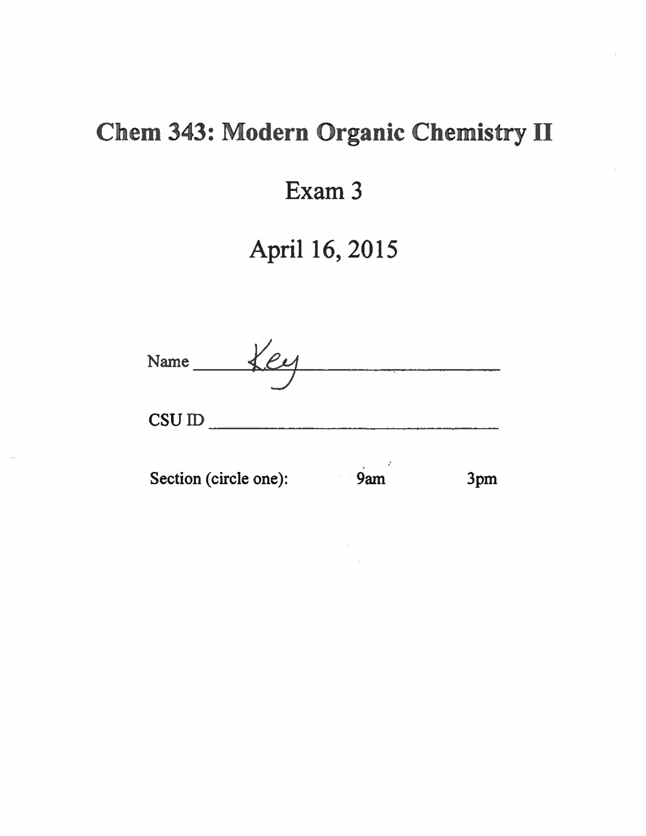 Modern Organic Chemistry II Exam 2 with Solutions | CHEM 343 - Docsity