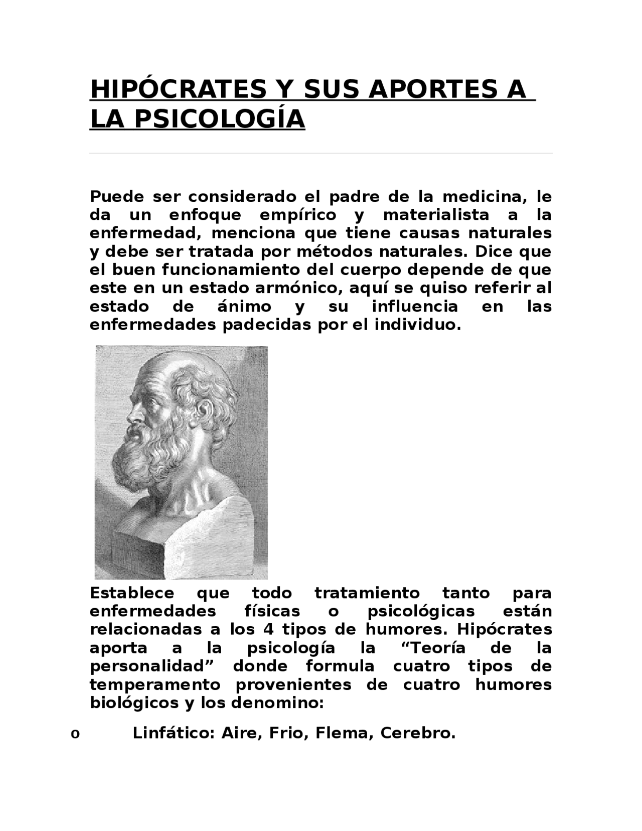 Hipocrates Y Sus Aportes A La Psicologia Docsity