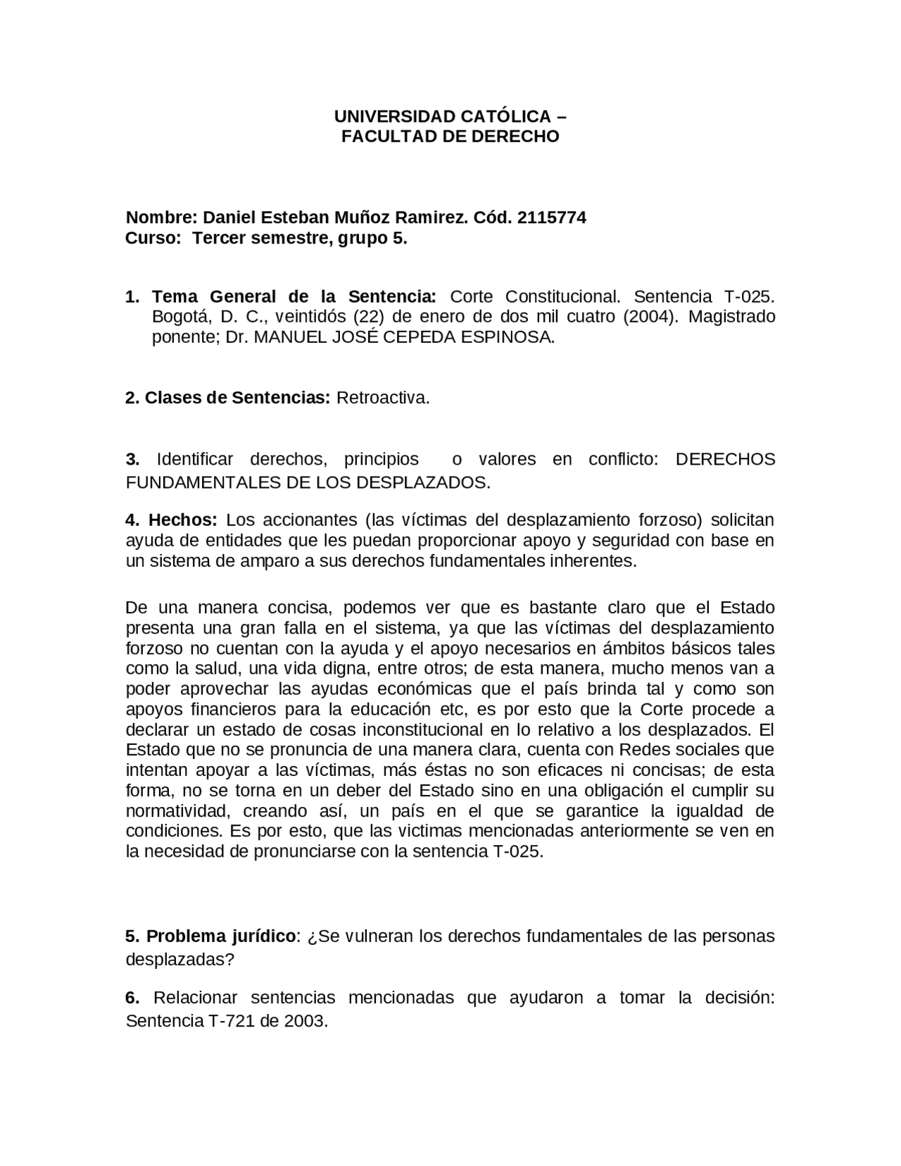 Sentencia T-025 del 2004 - Docsity