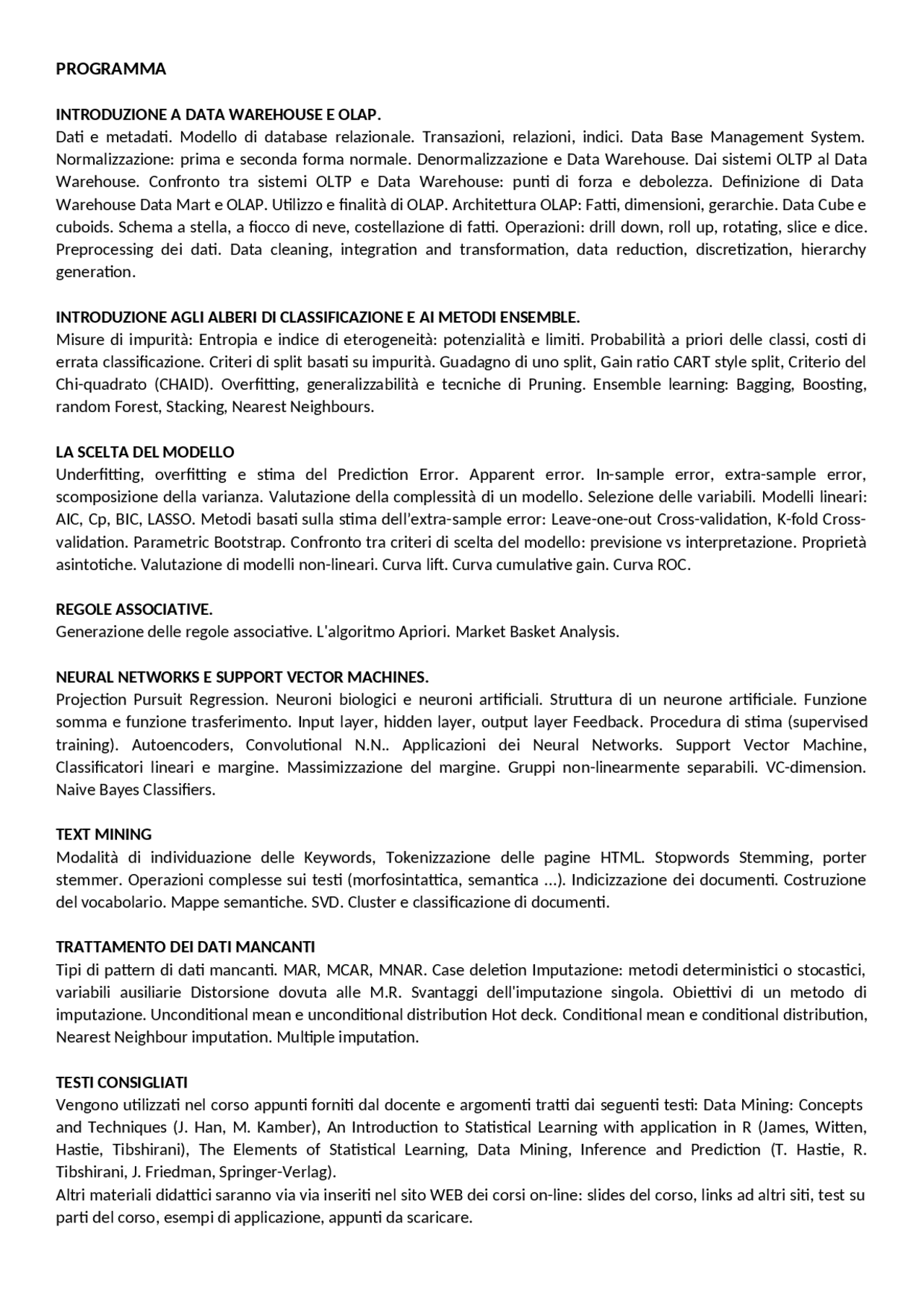 Riassunti data mining - Agostino Di Ciaccio - Docsity