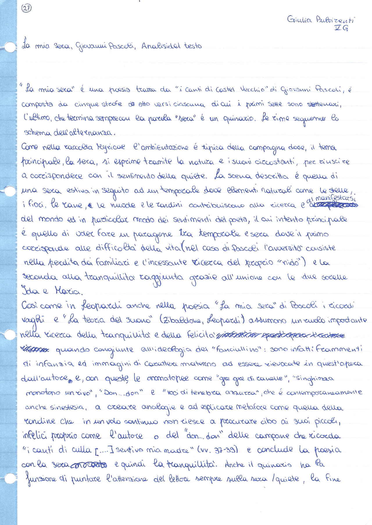 la mia sera pascoli analisi