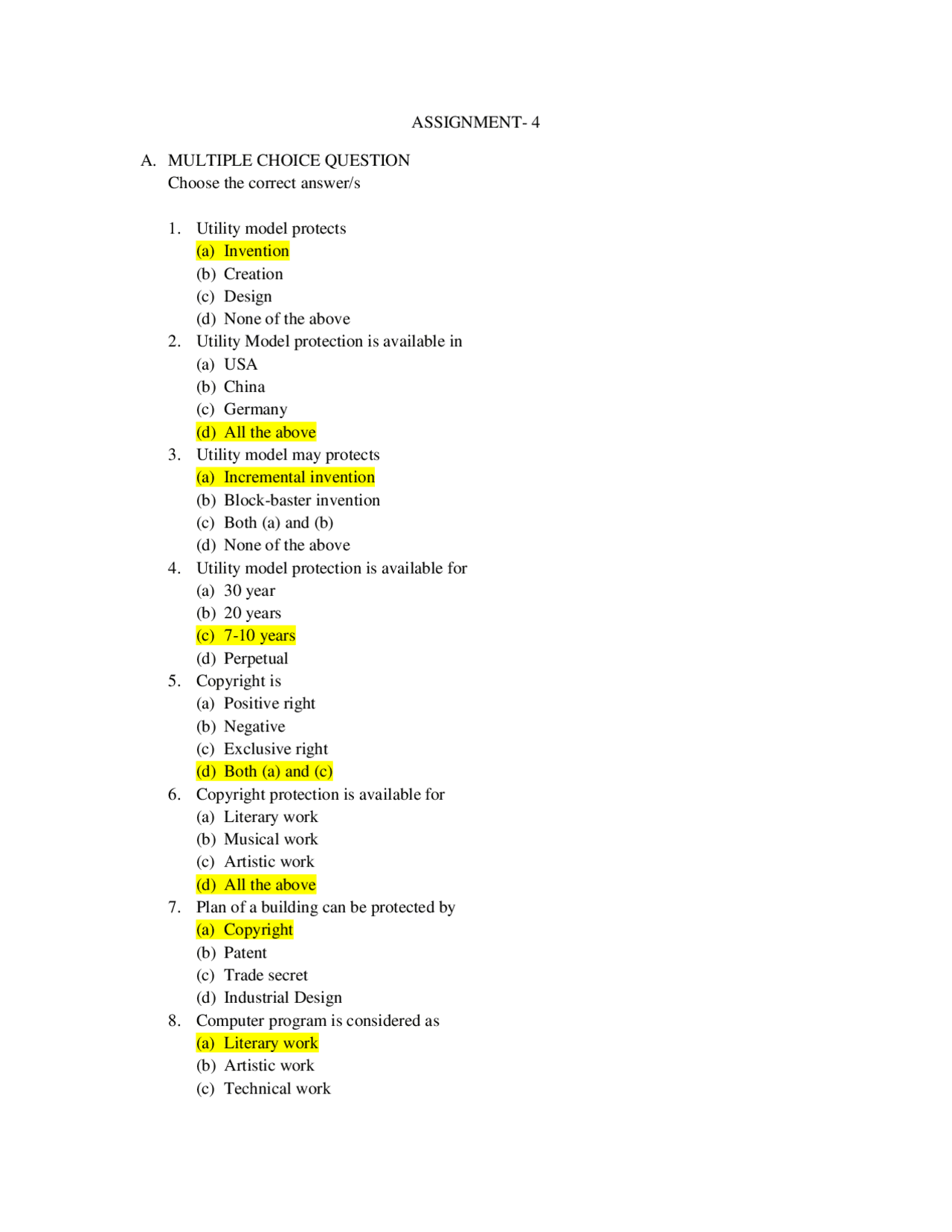 Intellectual Property Rights MCQ question with answer Exams