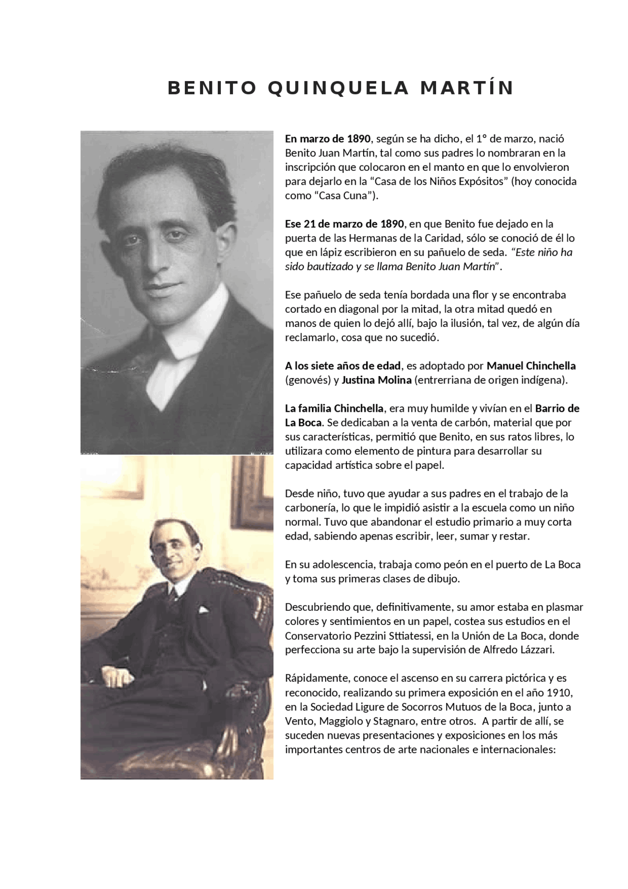 Biografia Benito Quinquela Martin Docsity