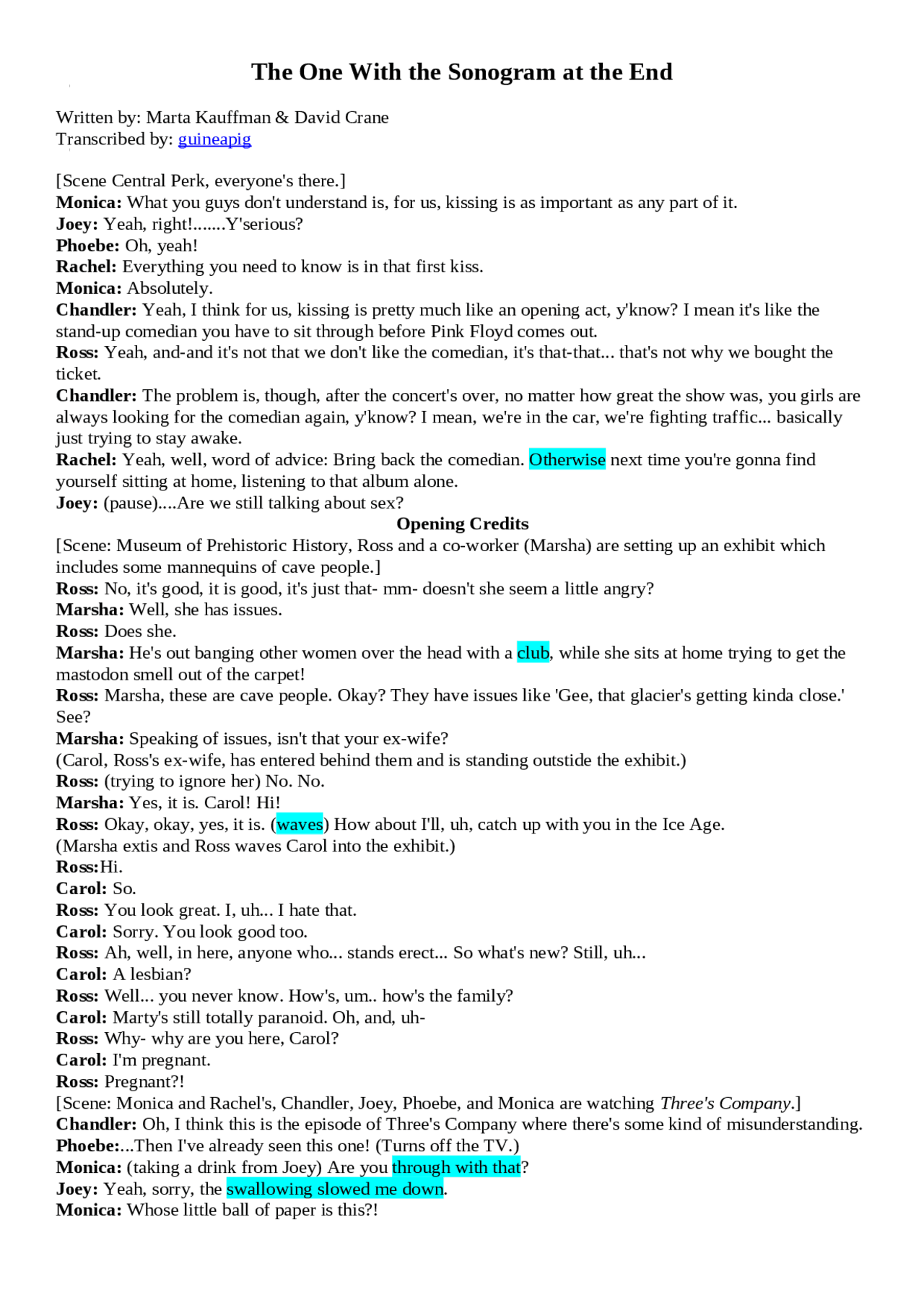 Serie Friends Transcrips - Docsity