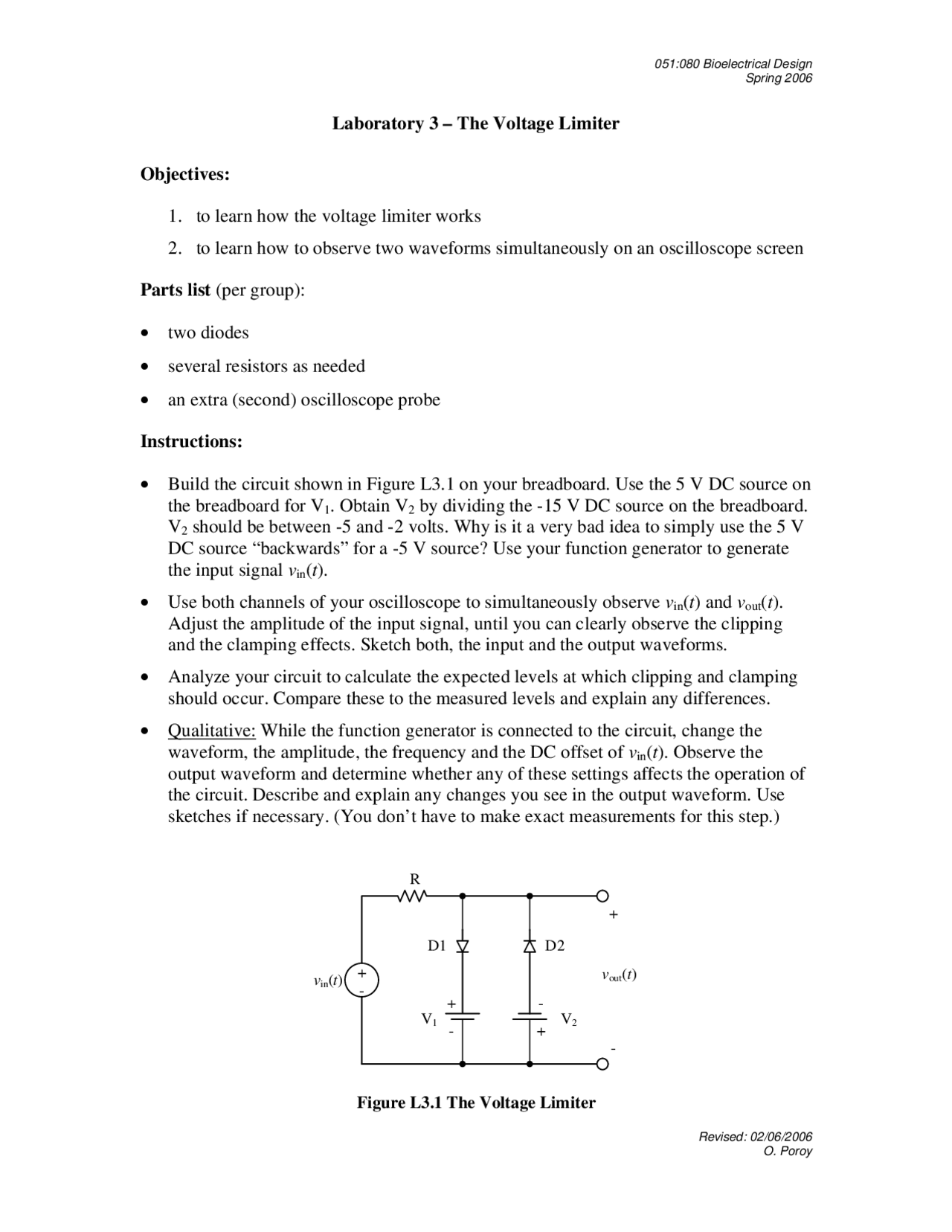 Bioelectrical Design Laboratory 3 The Voltage Limiter 051 080