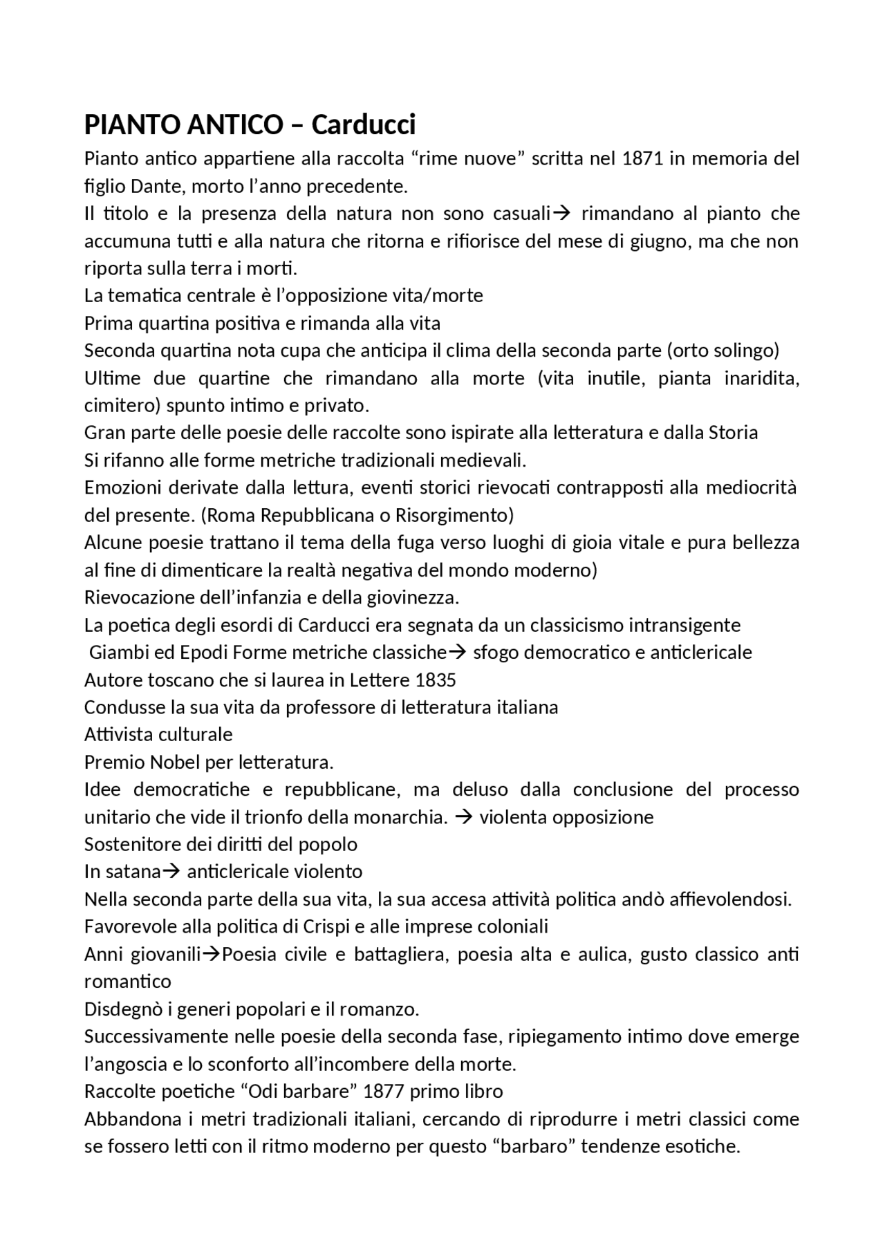 Pianto Antico Carducci Docsity pianto-antico-carducci-docsity