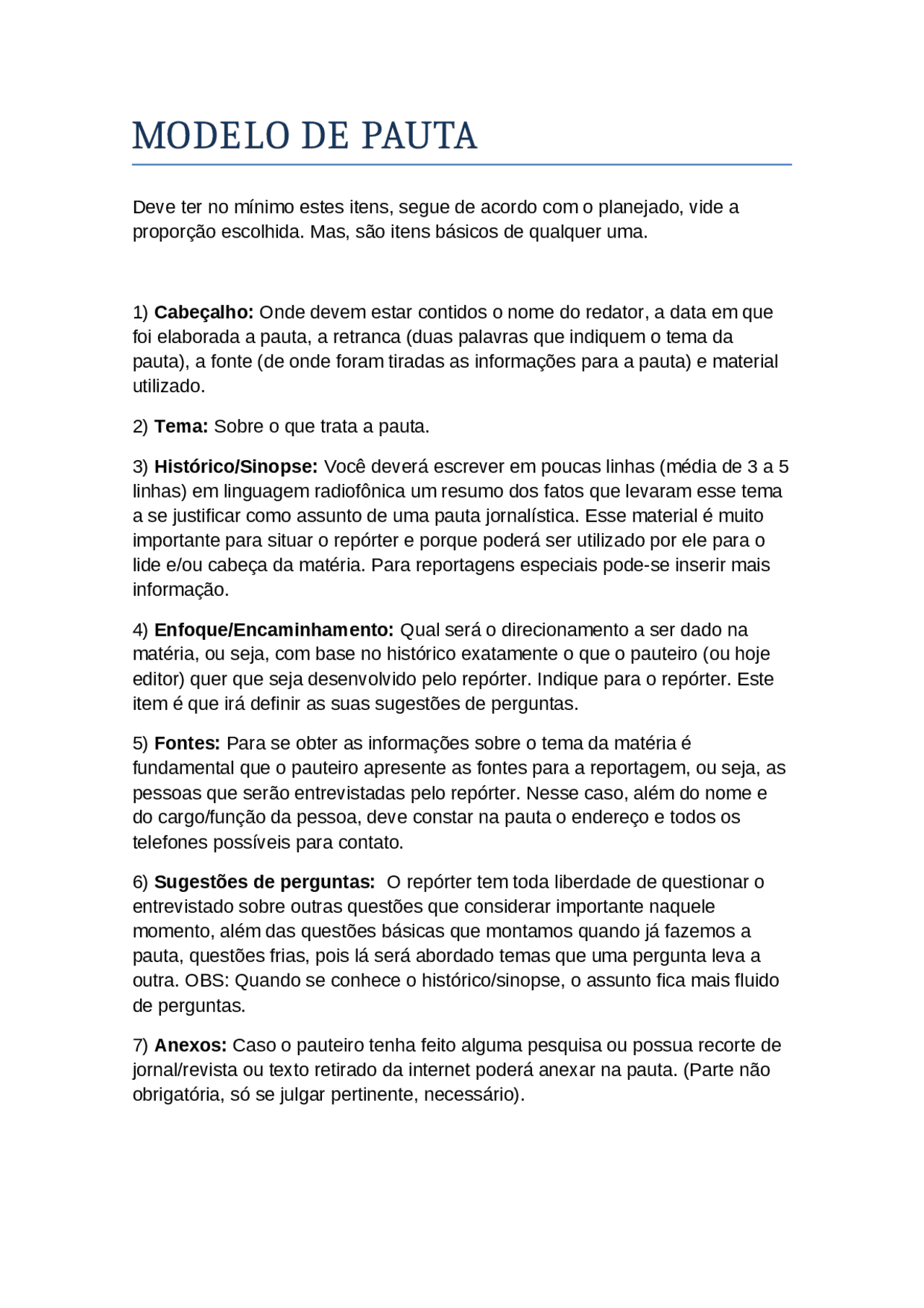 Modelo De Pauta Jornalismo - RETOEDU