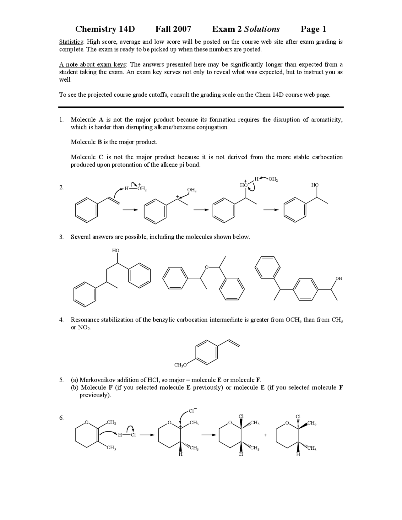 Midterm Exam 2 on Organic Chemistry with Solved Answers | Fall 2007 ...