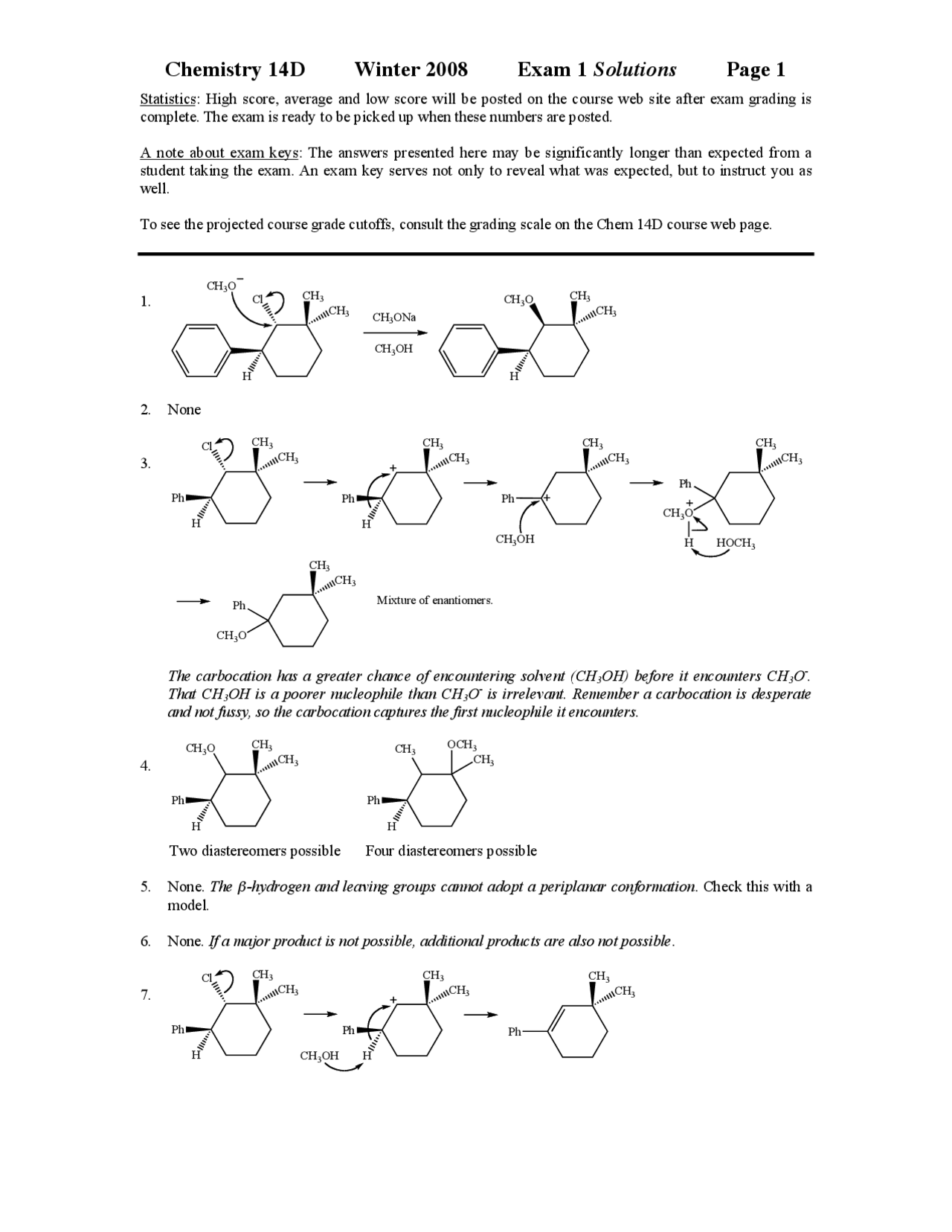 Organic Chemistry Examination 1 with Solutions | CHEM 14D - Docsity