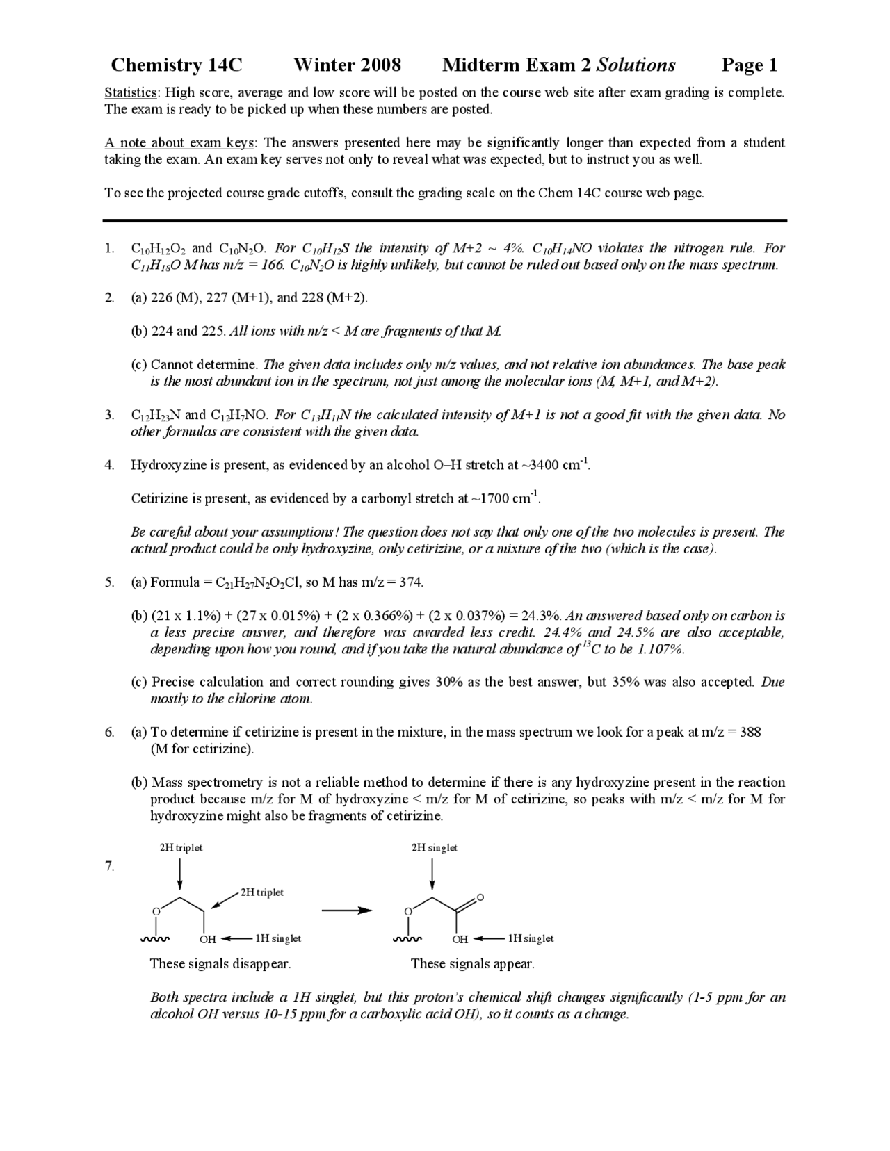 Midterm Exam 2 on Organic Chemistry with Answers | Winter 2008 | CHEM ...