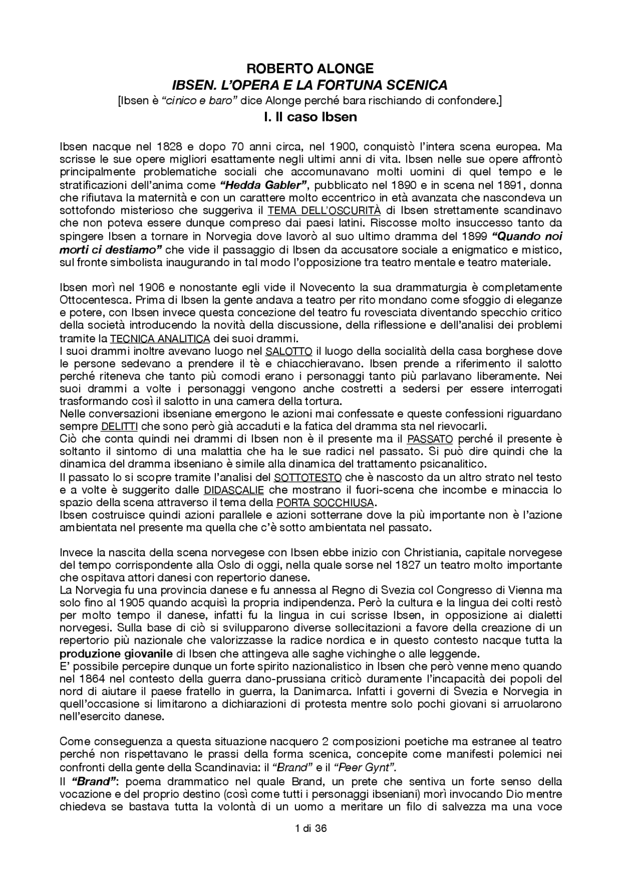 ROBERTO ALONGE IBSEN. L’OPERA E LA FORTUNA SCENICA Docsity