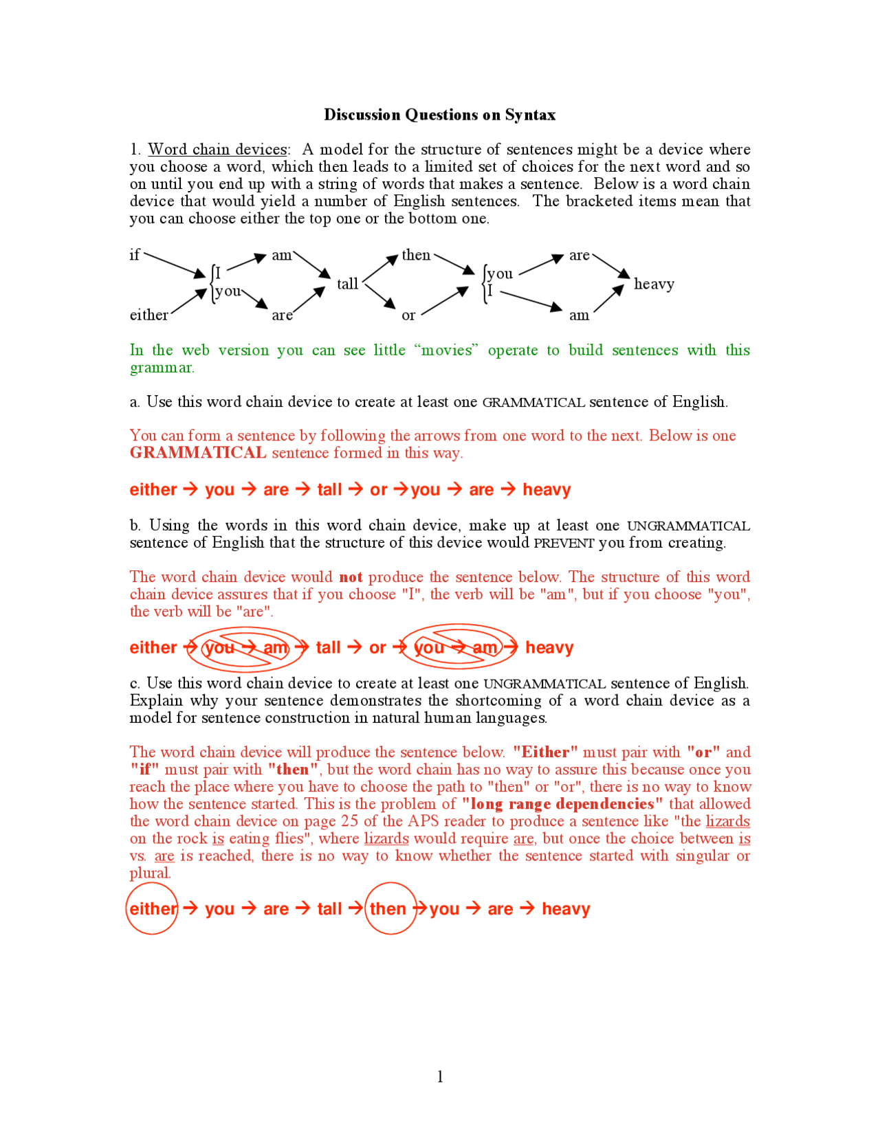 Discussion Questions on Syntax - Docsity