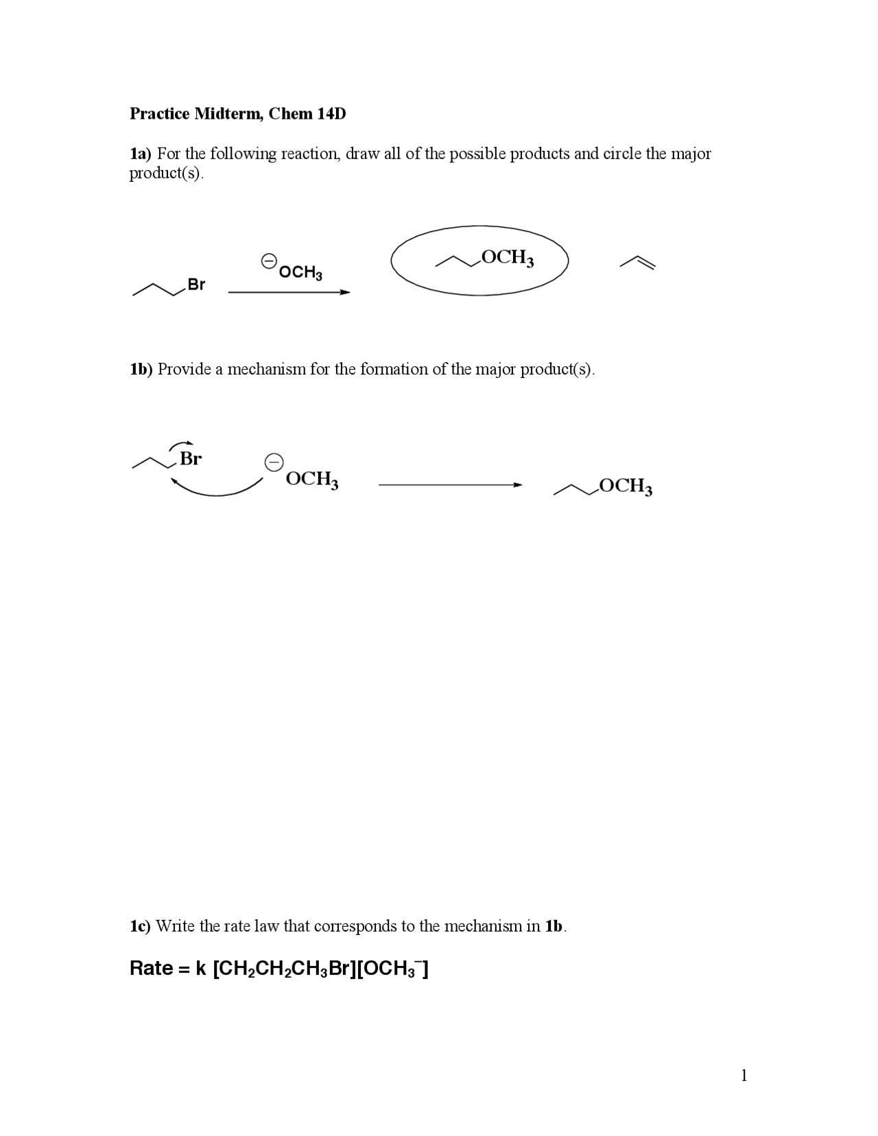 Organic Chemistry Solved Practice Midterm Exam | CHEM 14D - Docsity