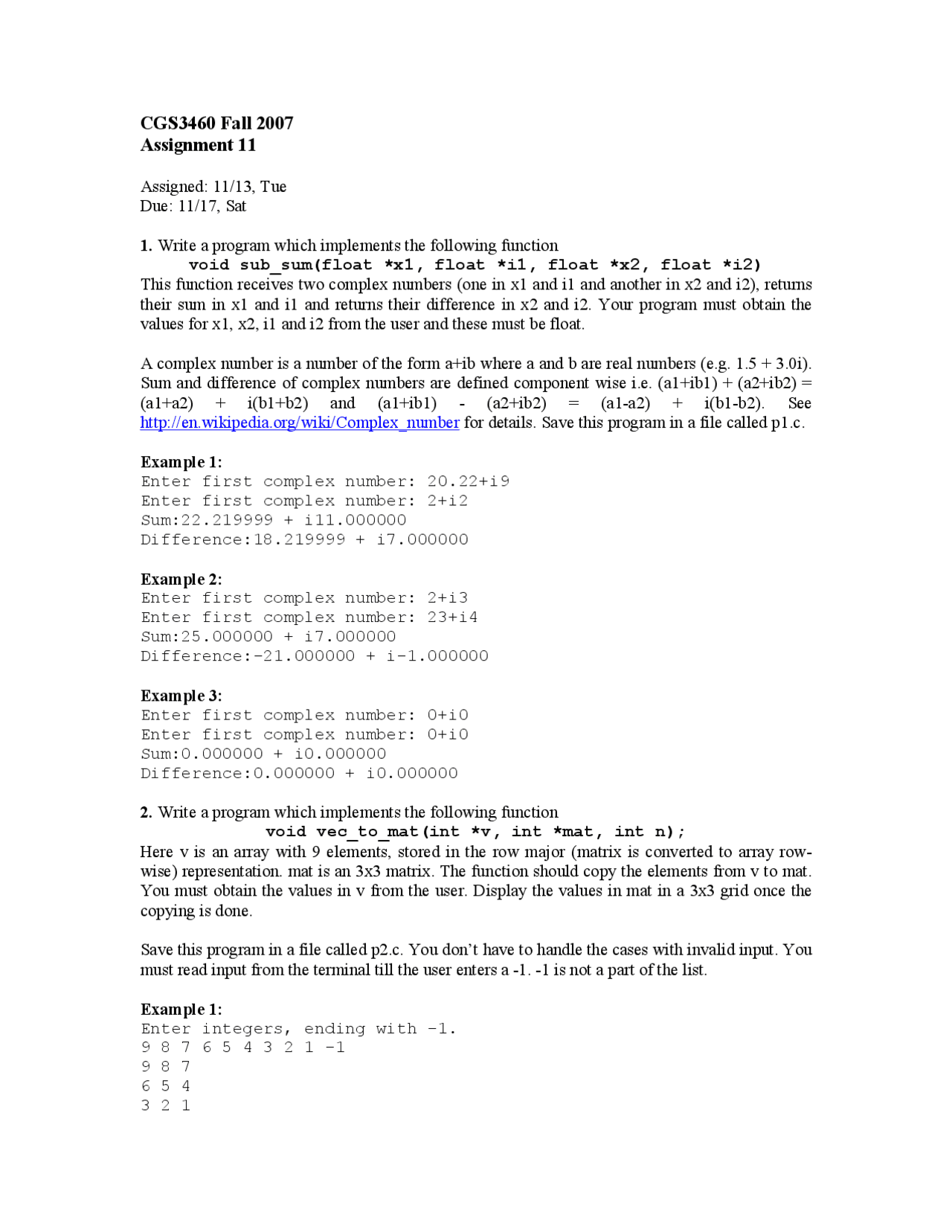 Programming using C: Homework #11 | CGS 3460 - Docsity