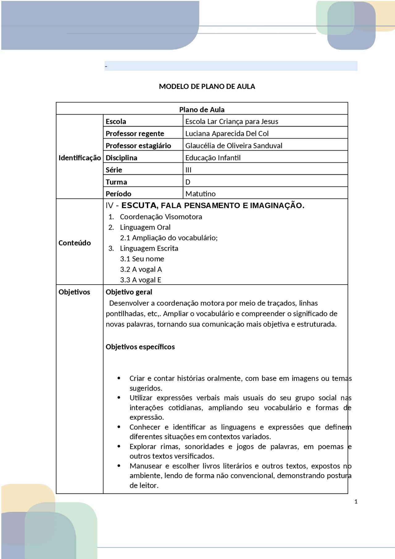 Plano De Aula Para Escuta Fala Pensamento E Imaginação - FDPLEARN