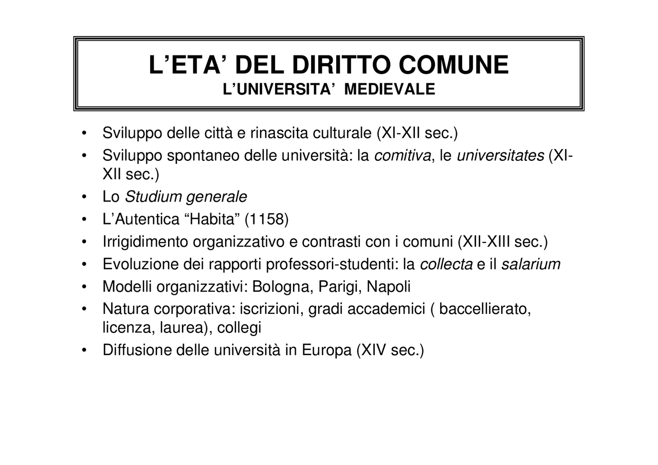 Storia del diritto italiano - Docsity